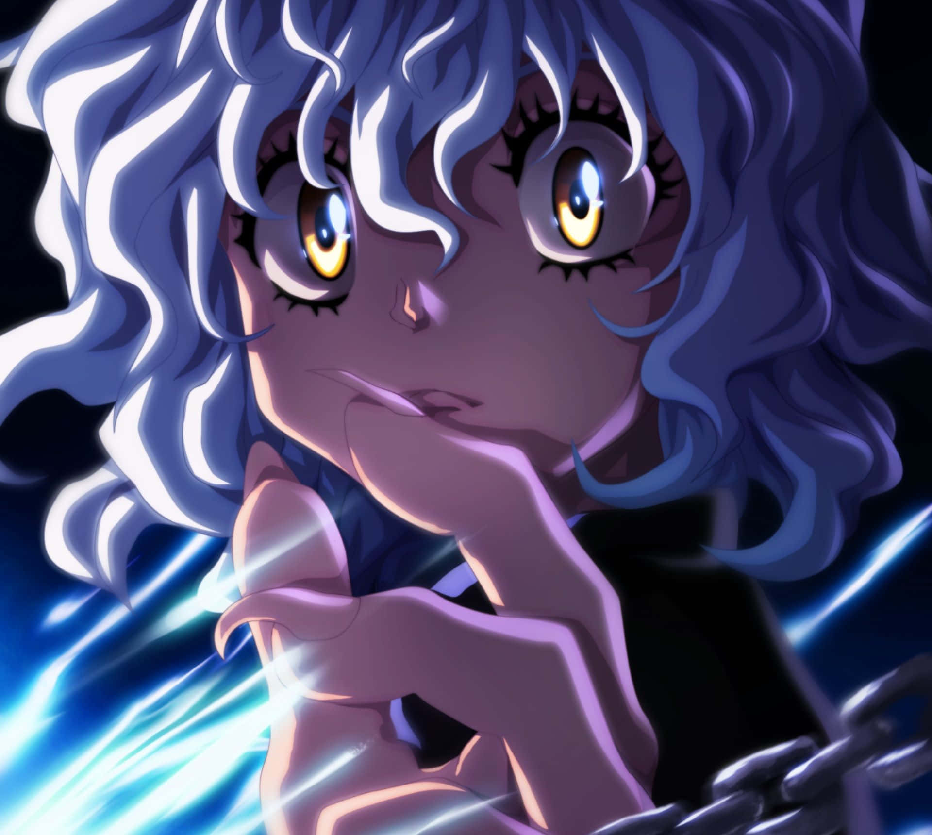Neferpitou, silver hair, glowing yellow eyes, Full HD Desktop Wallpaper
