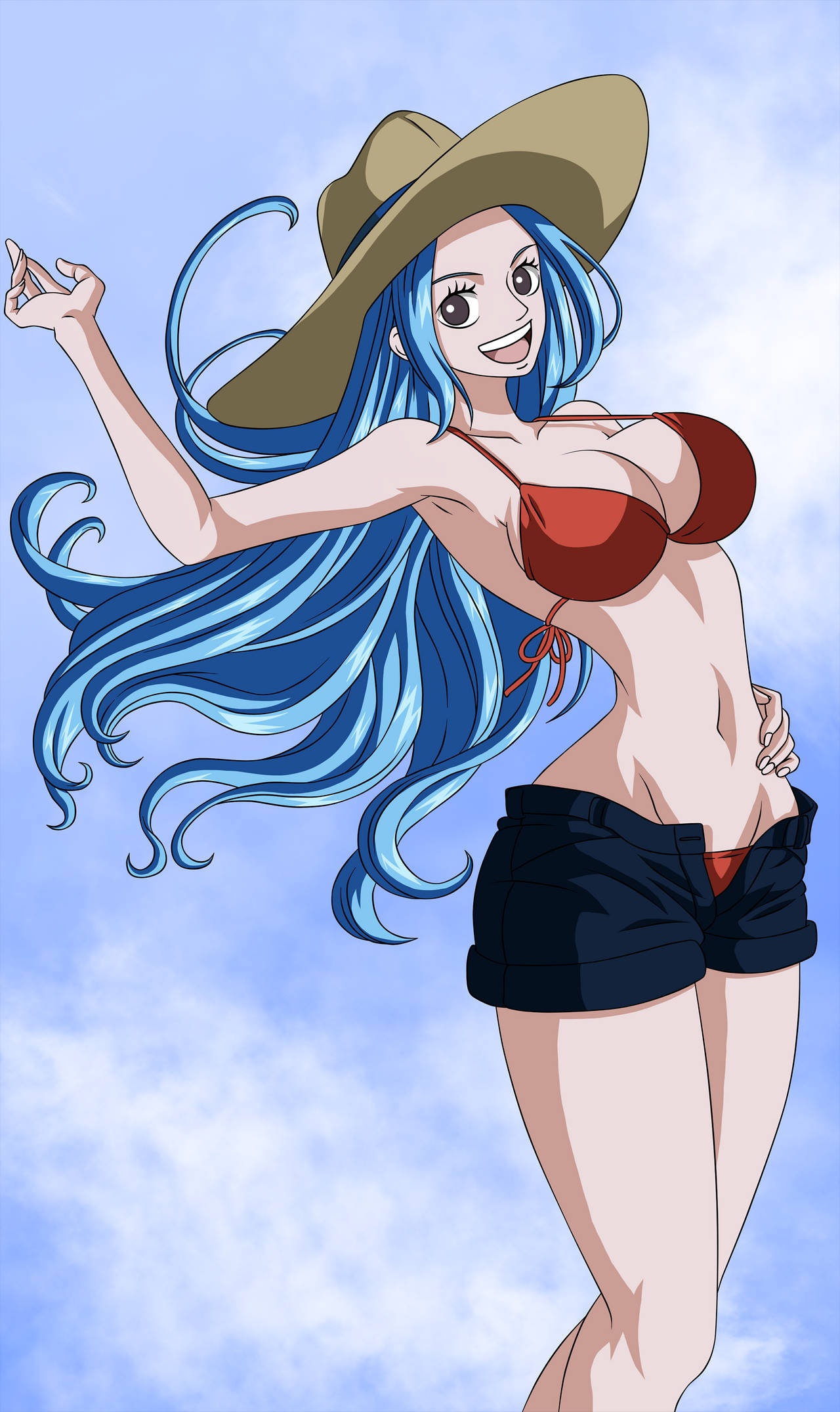 Nefertari Vivi, bikini, long blue hair, Full HD Phone Wallpaper