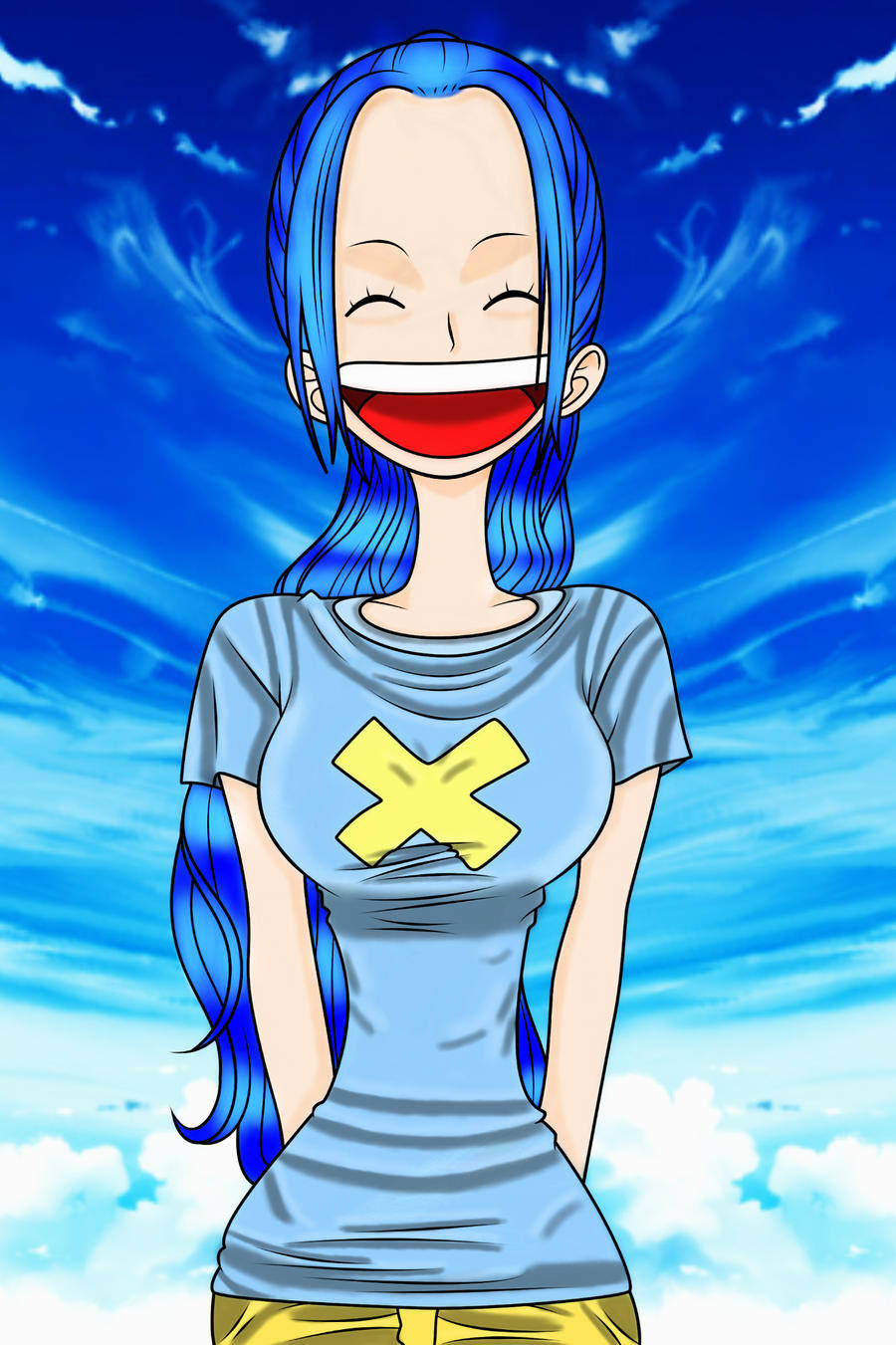 Nefertari Vivi, blue hair, wide grin, HD Phone Wallpaper