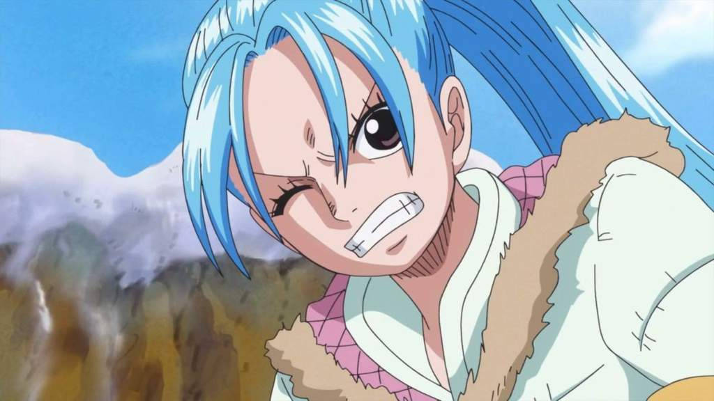 Nefertari Vivi, blue hair, white fur-trimmed coat, SD Desktop Wallpaper