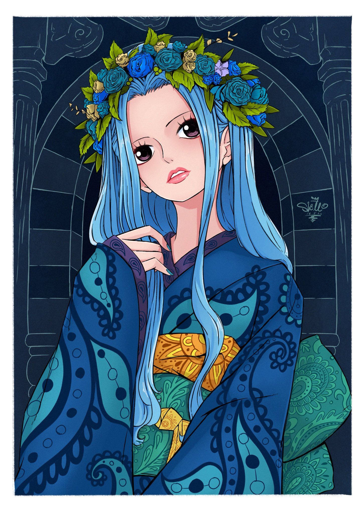 Nefertari Vivi, blue kimono, blue-haired, Full HD Phone Wallpaper