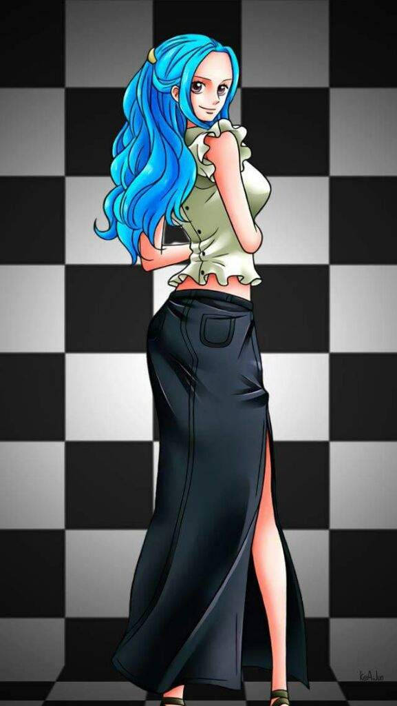 Nefertari Vivi, blue hair, green top, SD Phone Wallpaper