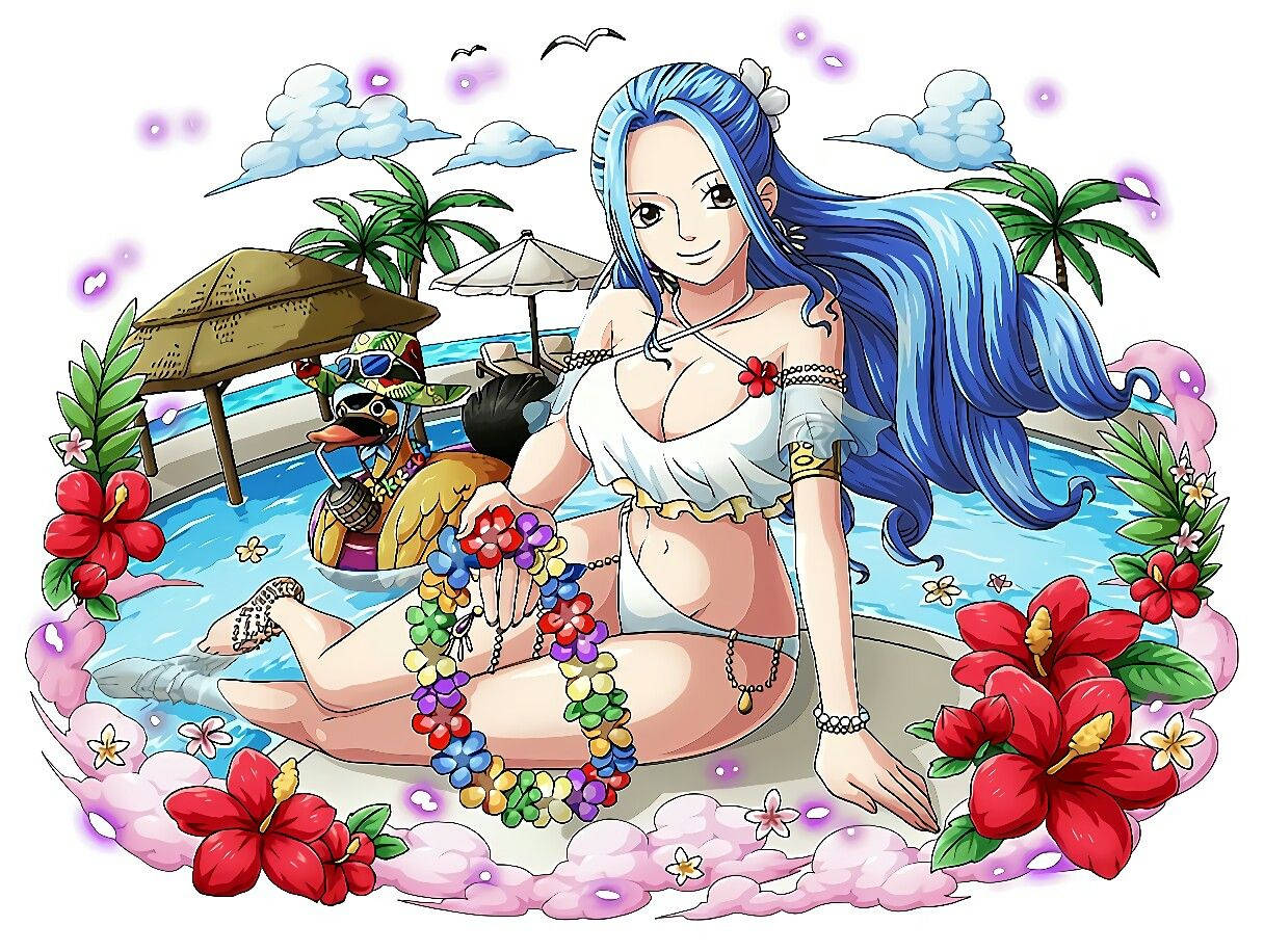 Nefertari Vivi, blue-haired anime girl, white bikini, SD Desktop Wallpaper