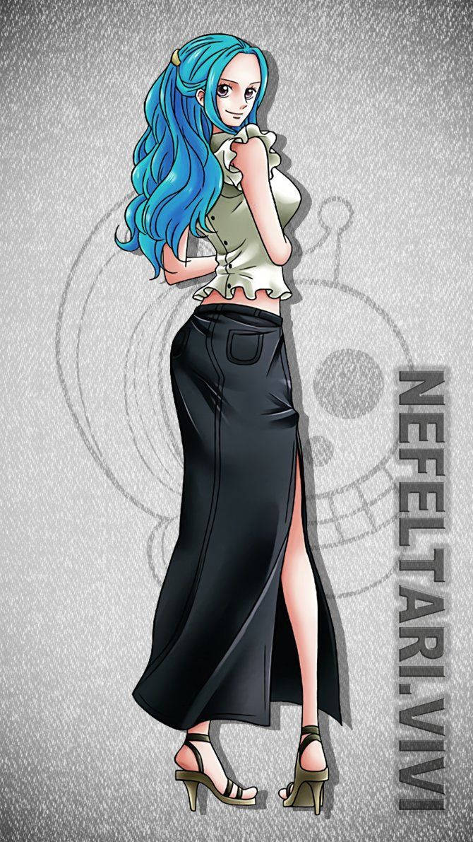 Nefertari Vivi, long blue hair, black slit skirt, SD Phone Wallpaper