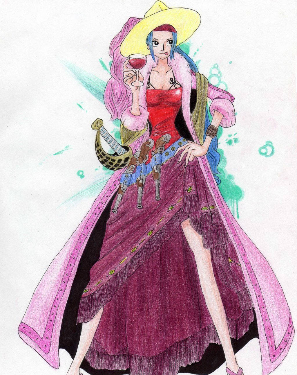 Nefertari Vivi, pink hair, yellow hat, HD Phone Wallpaper