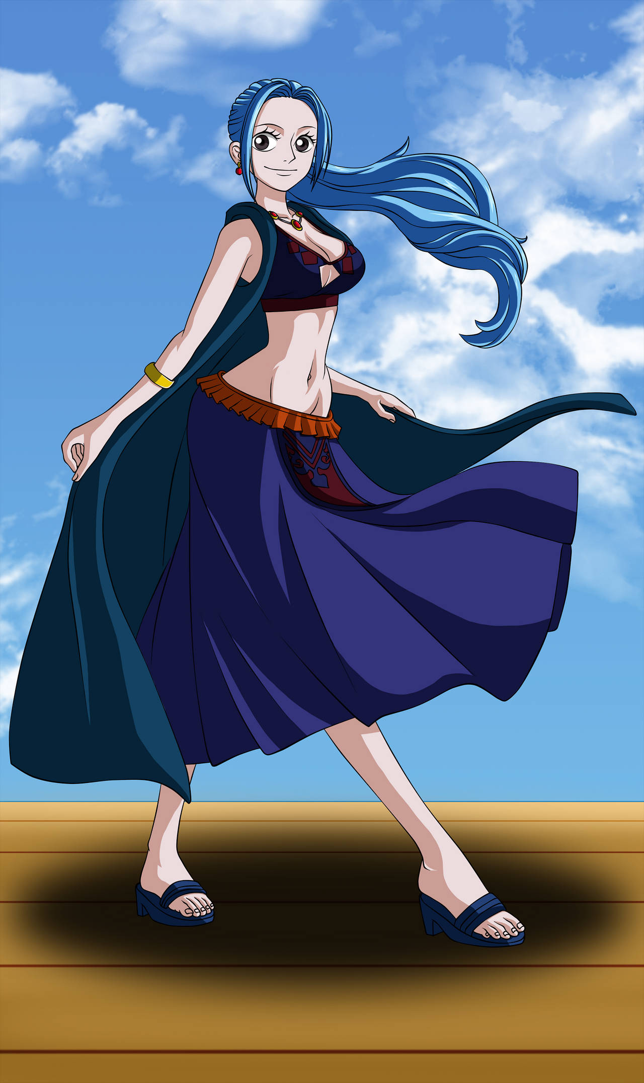 Nefertari Vivi, blue-haired, dark blue outfit, Full HD Phone Wallpaper