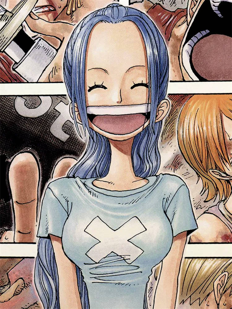 Nefertari Vivi, blue hair, white X shirt, SD Phone Wallpaper