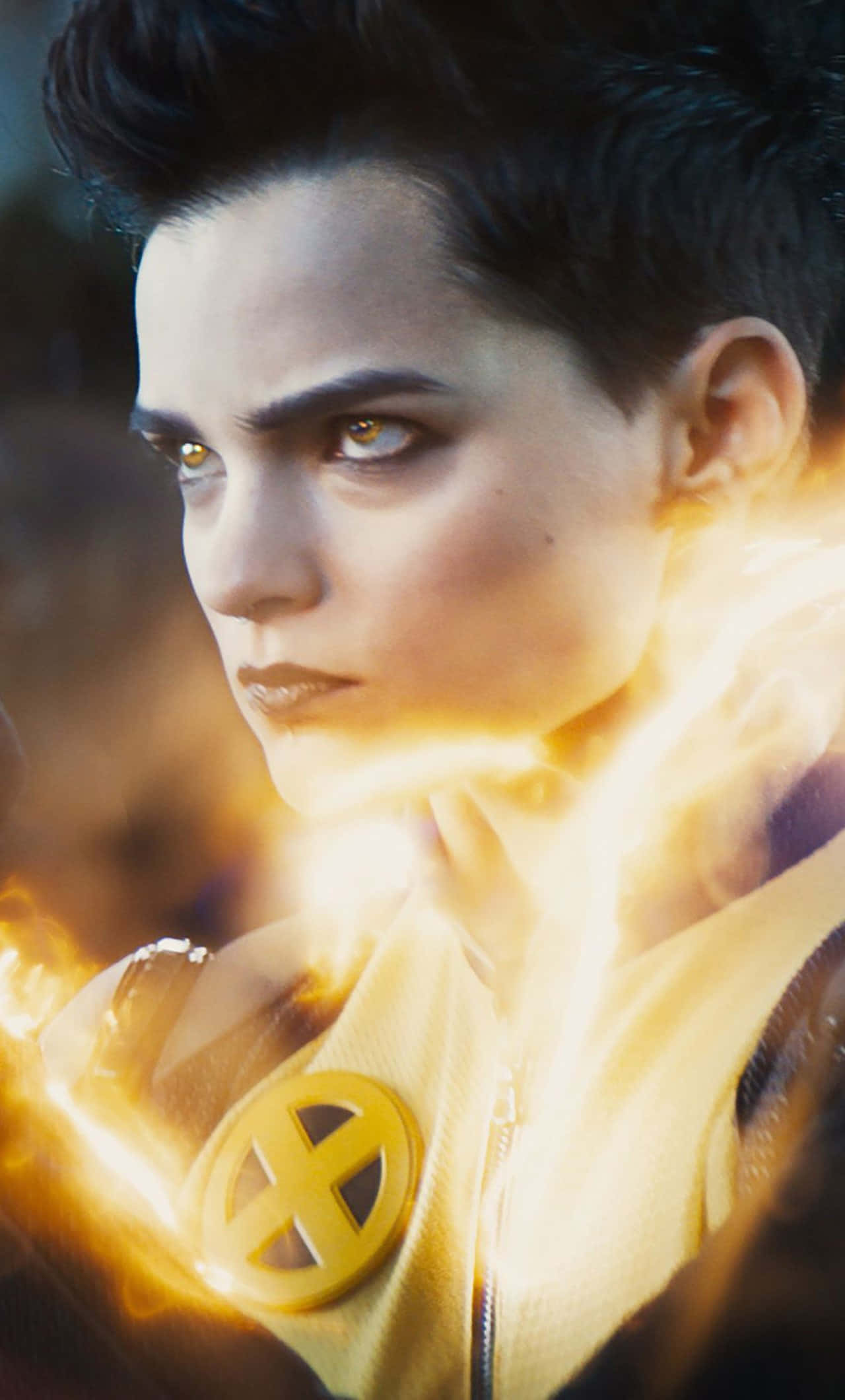 Negasonic Teenage Warhead, glowing amber eyes, fiery energy, Full HD Phone Wallpaper