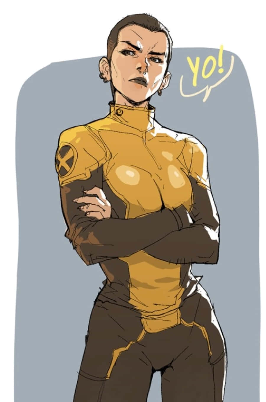 Negasonic Teenage Warhead, yellow and brown X-Men uniform, plain gray background, HD Phone Wallpaper