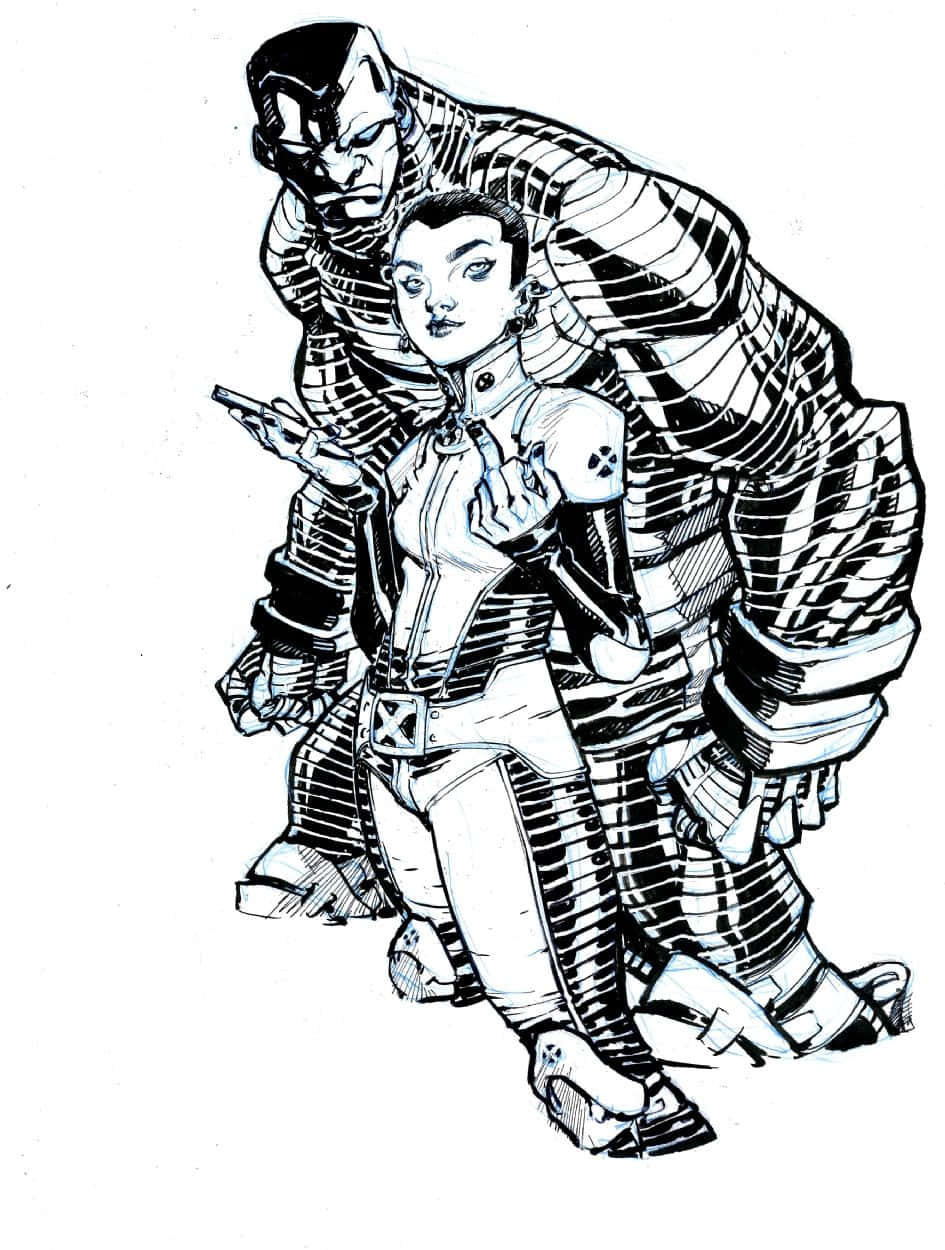 Negasonic Teenage Warhead, futuristic gear, black and white illustration, SD Phone Wallpaper