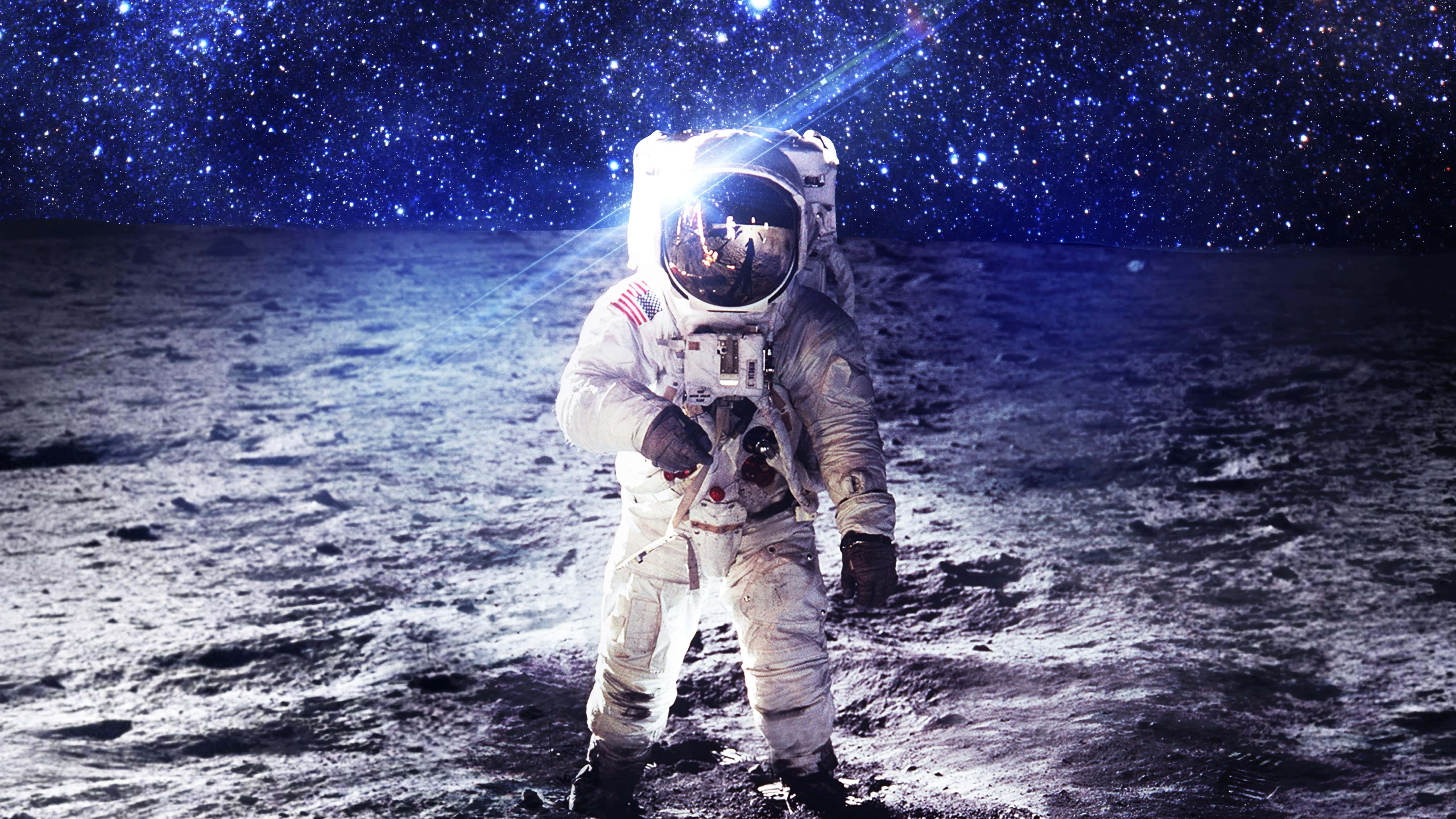 astronaut, moon surface, starry sky, 5K Desktop Wallpaper