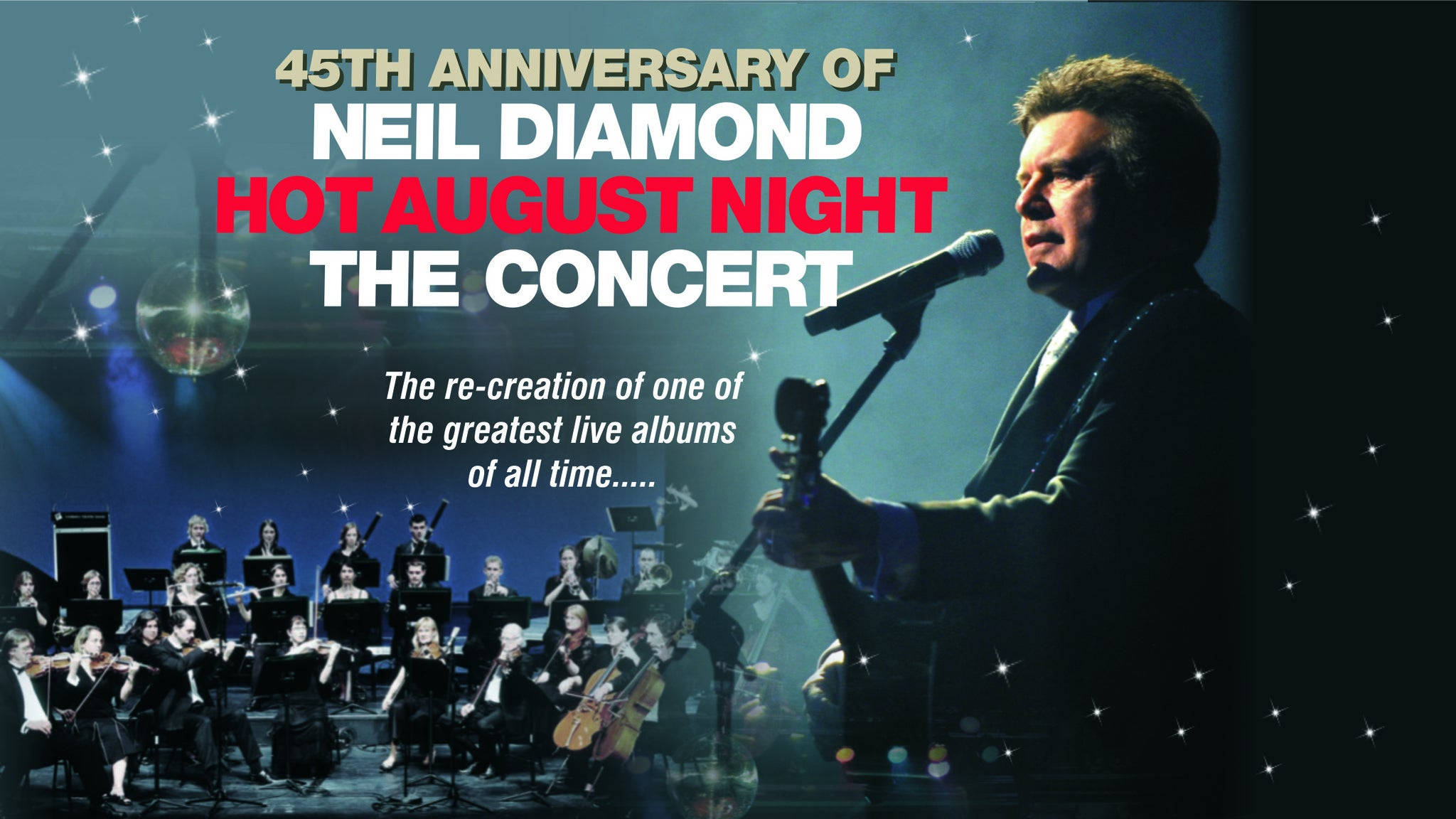 Neil Diamond, orchestra, sparkling stage lights, Full HD Desktop Wallpaper
