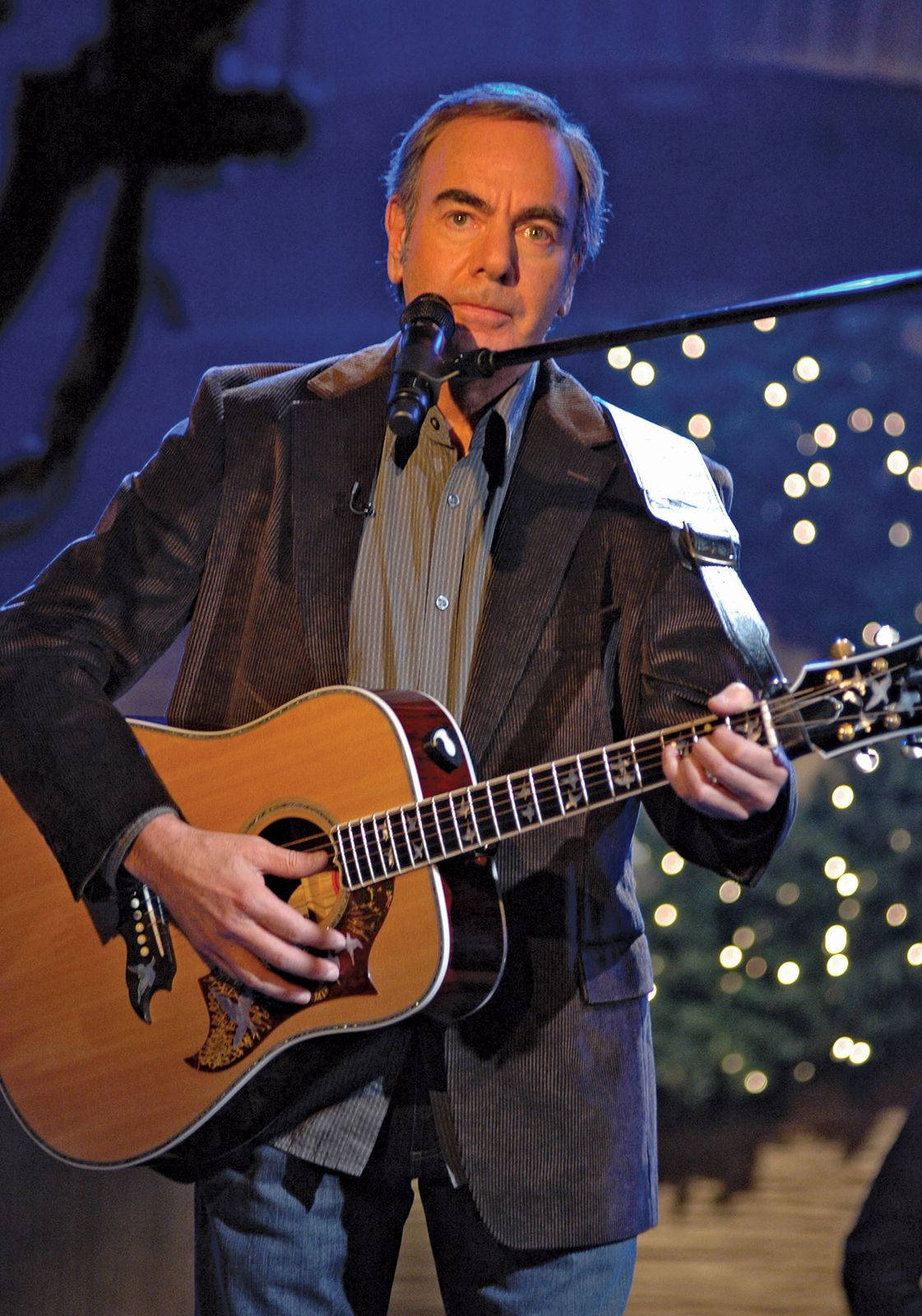 Neil Diamond, acoustic guitar, stage, HD Phone Wallpaper