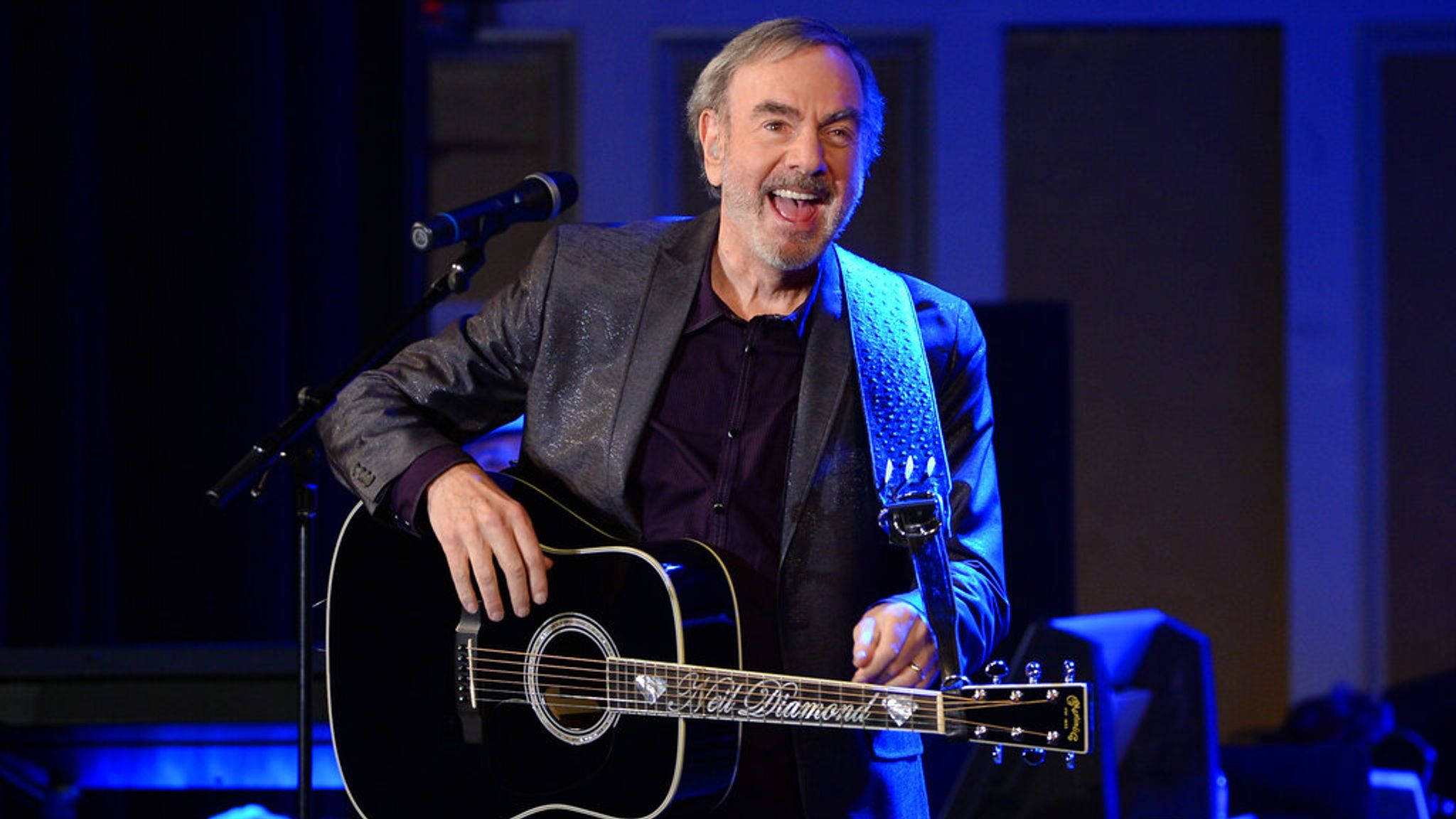Neil Diamond, black guitar, acoustic guitar, Full HD Desktop Wallpaper