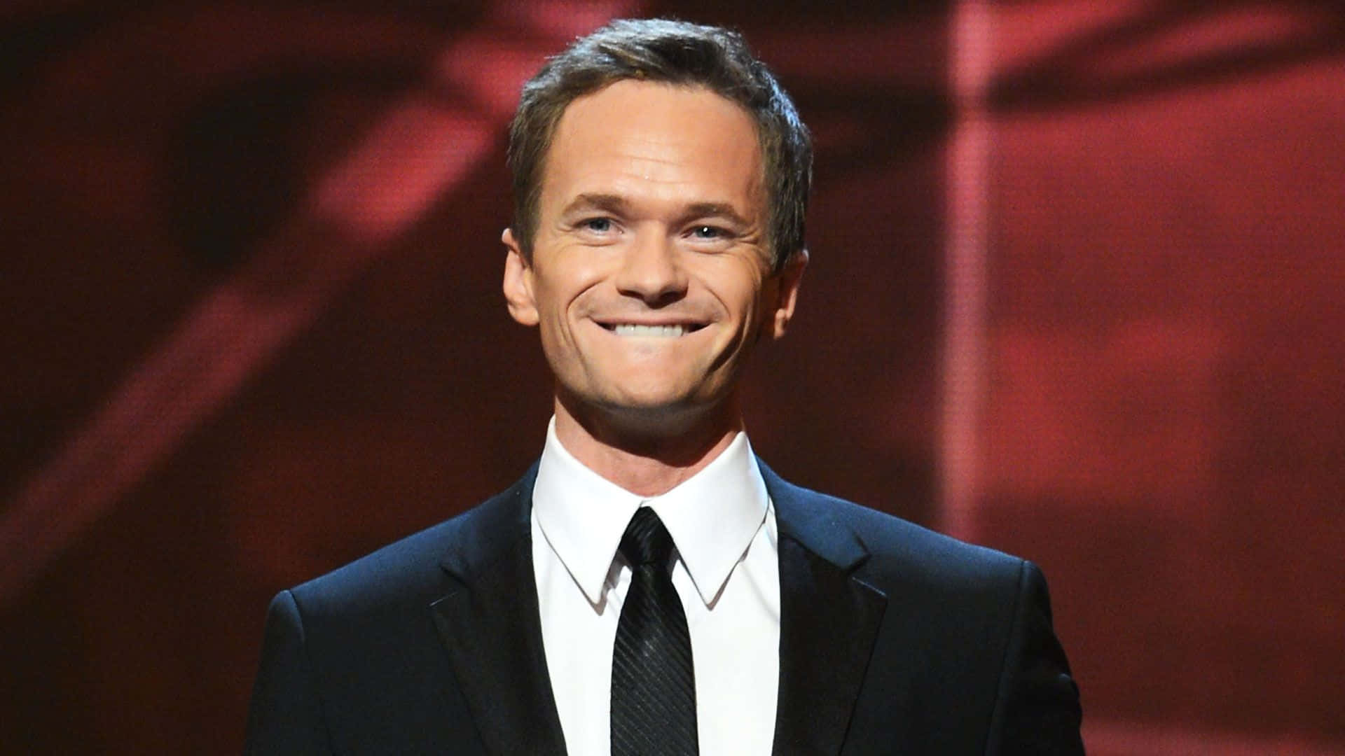 Neil Patrick Harris, black suit and tie, stage, Full HD Desktop Wallpaper
