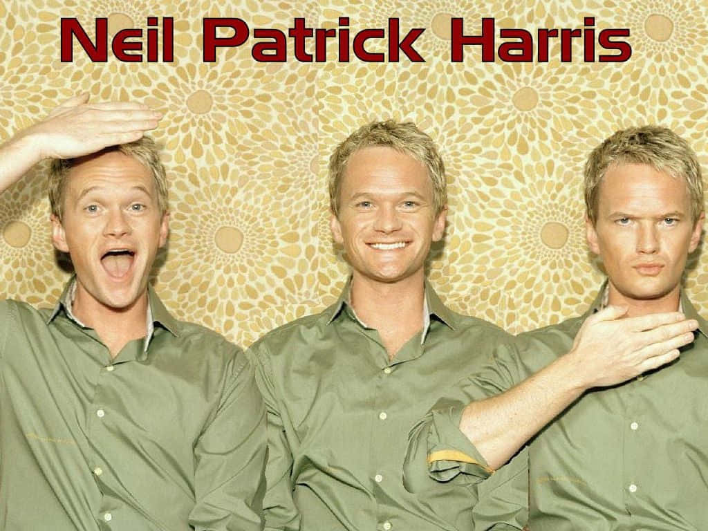 Neil Patrick Harris, olive shirts, patterned beige wallpaper, SD Desktop Wallpaper