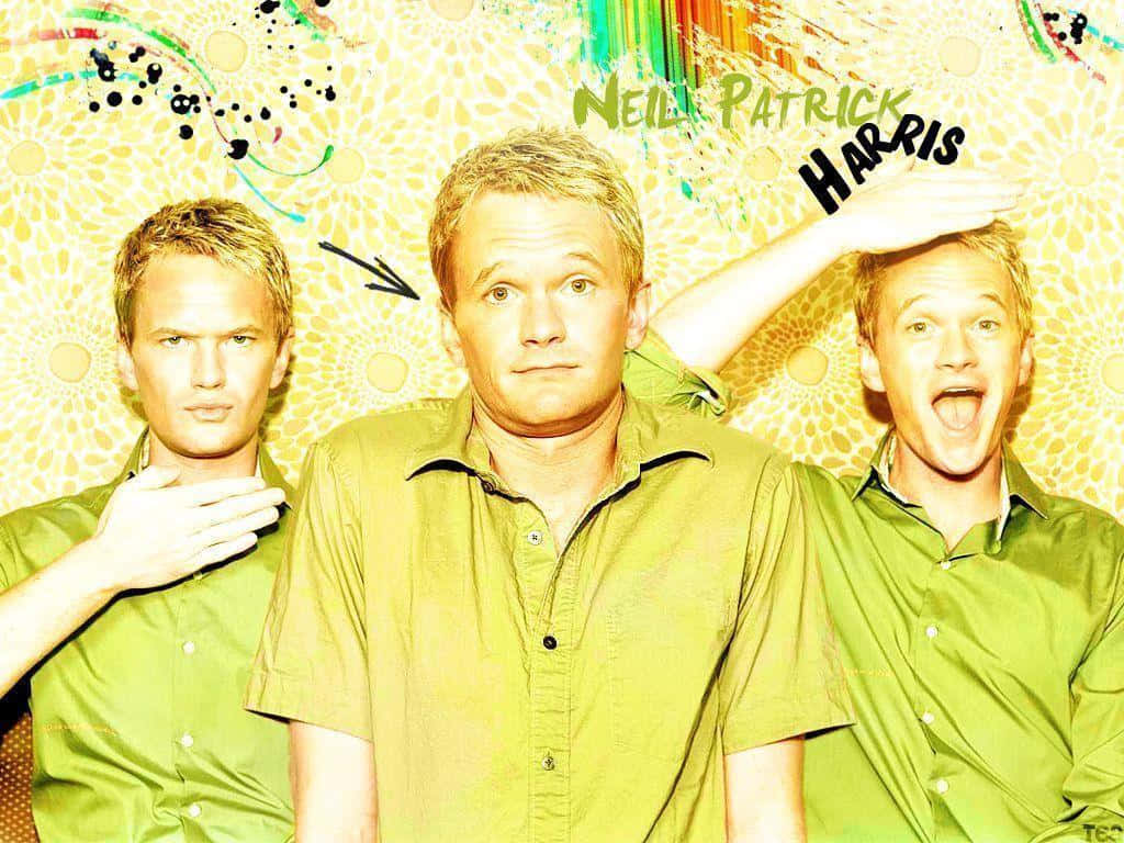 Neil Patrick Harris, green shirts, vibrant abstract yellow background, SD Desktop Wallpaper