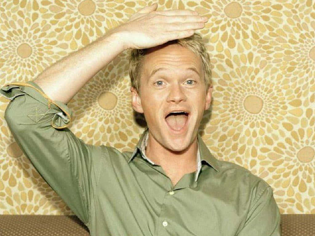 Neil Patrick Harris, olive shirt, sunflower-patterned wallpaper, SD Desktop Wallpaper