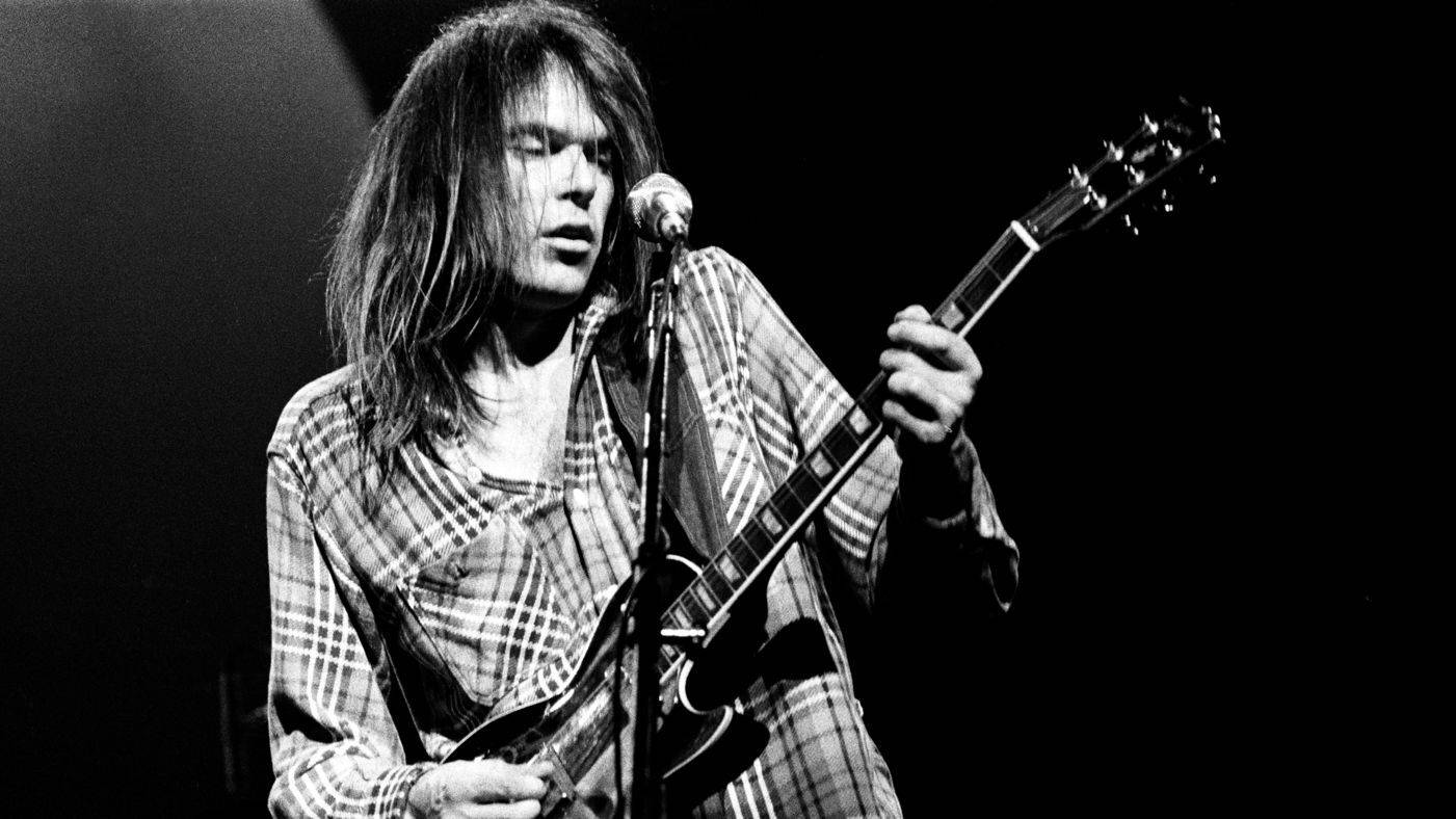 Neil Young, guitar, stage lights, HD Desktop Wallpaper