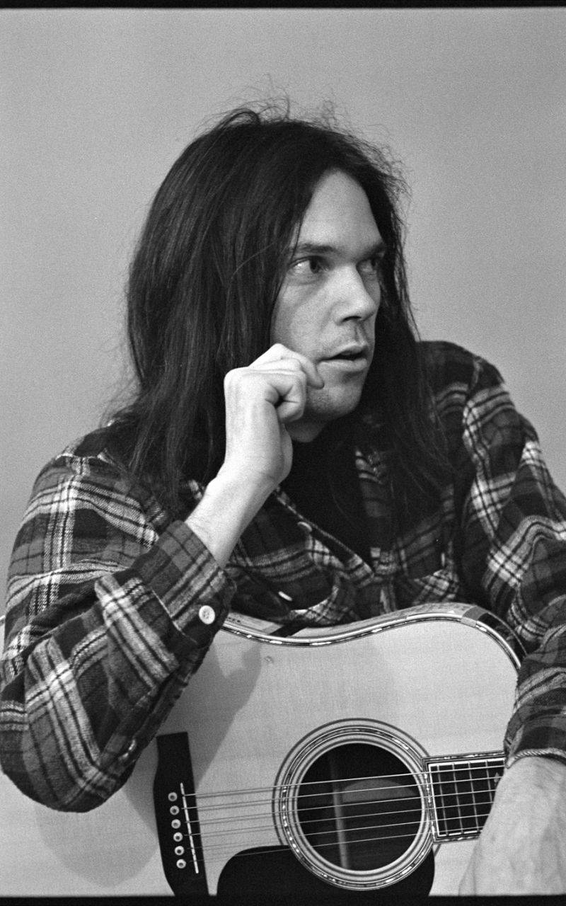 Neil Young, black and white portrait, long hair, HD Phone Wallpaper