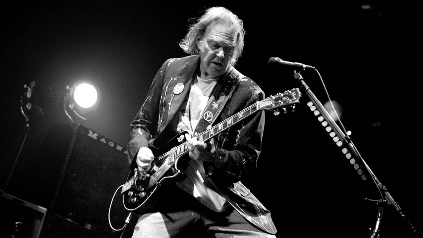 Neil Young, electric guitar, bright stage light, HD Desktop Wallpaper