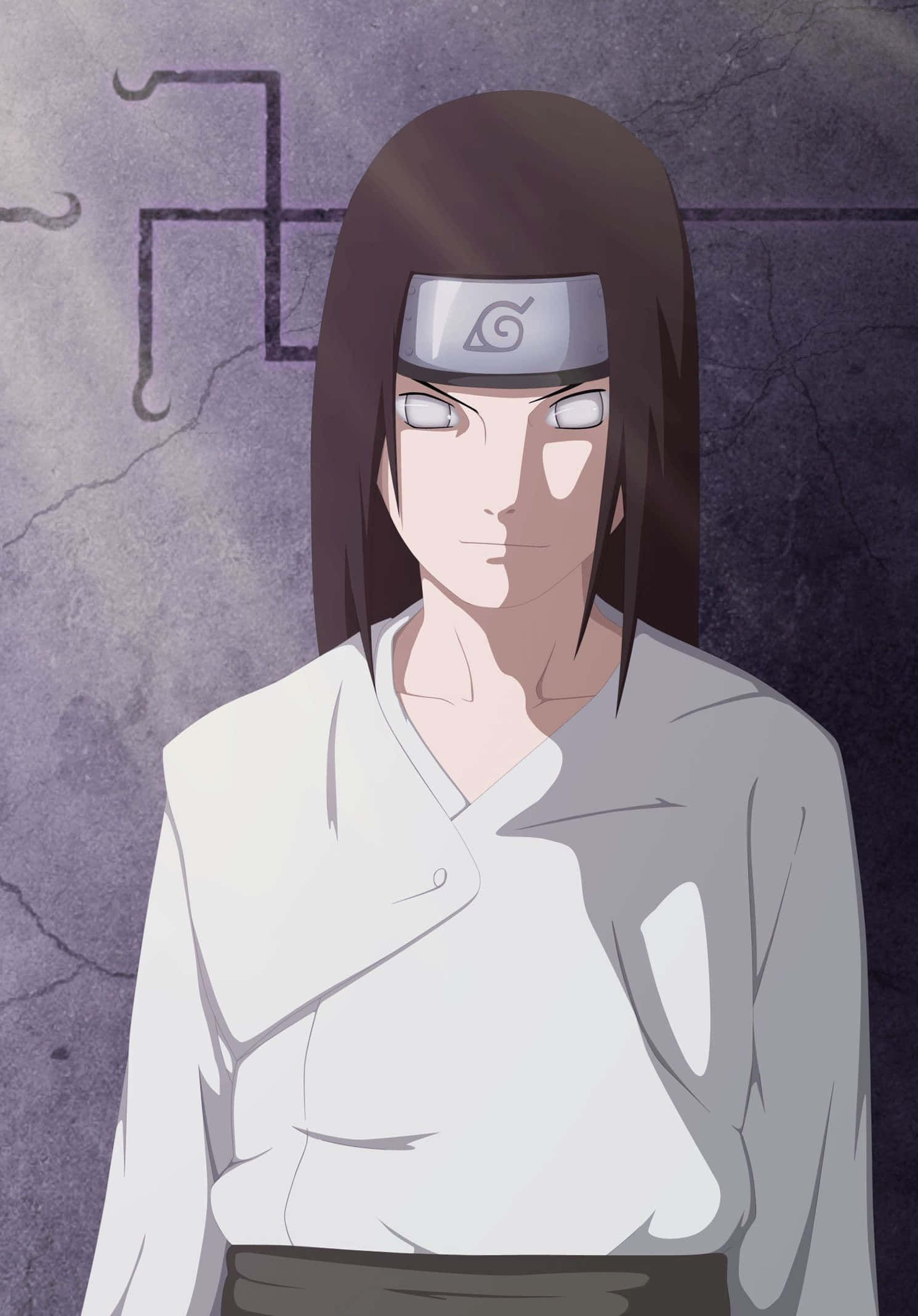 Neji Hyuga, cracked purple wall, stylized symbol, Full HD Phone Wallpaper