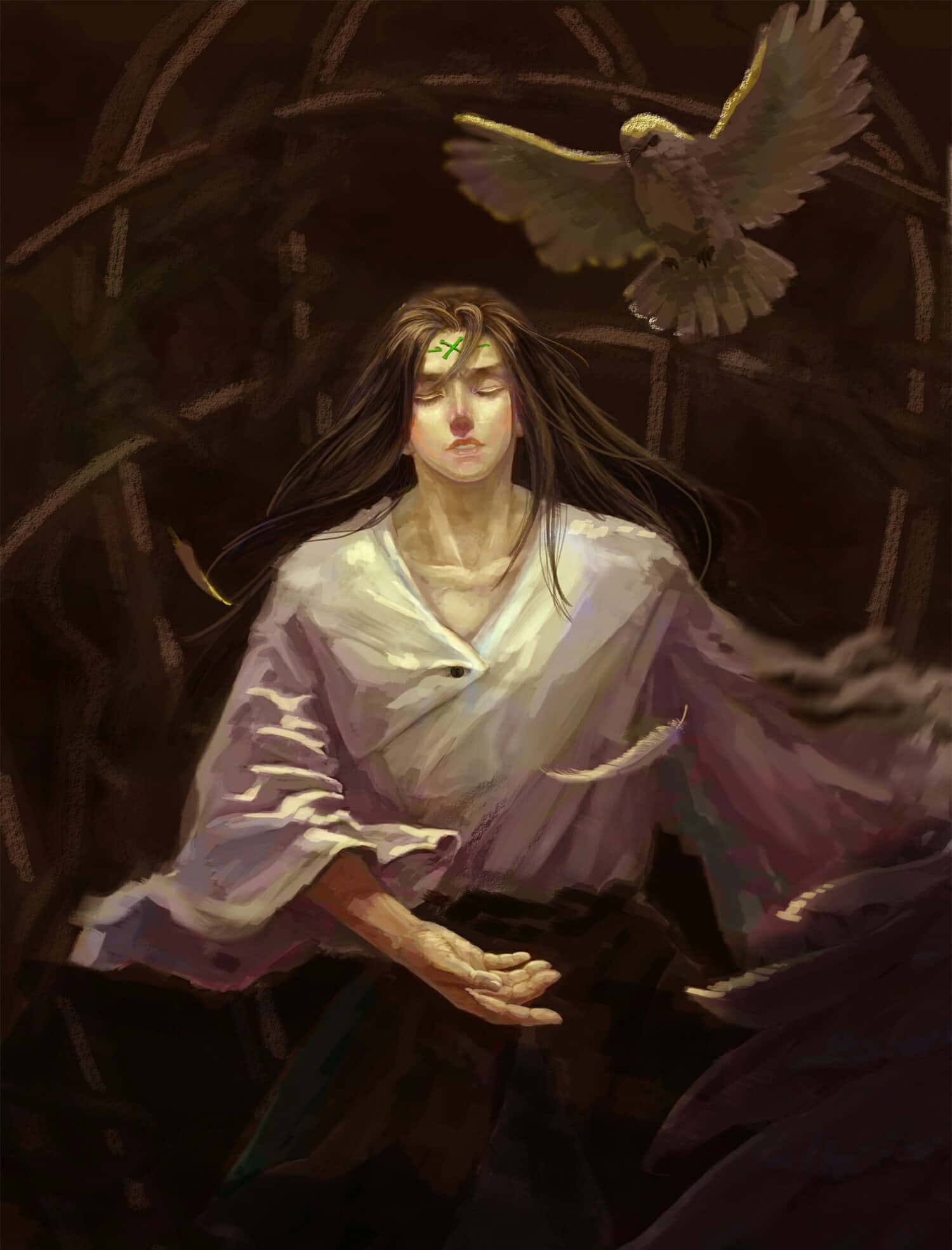 Neji Hyuga, long dark hair, green mark on her forehead, Full HD Phone Wallpaper