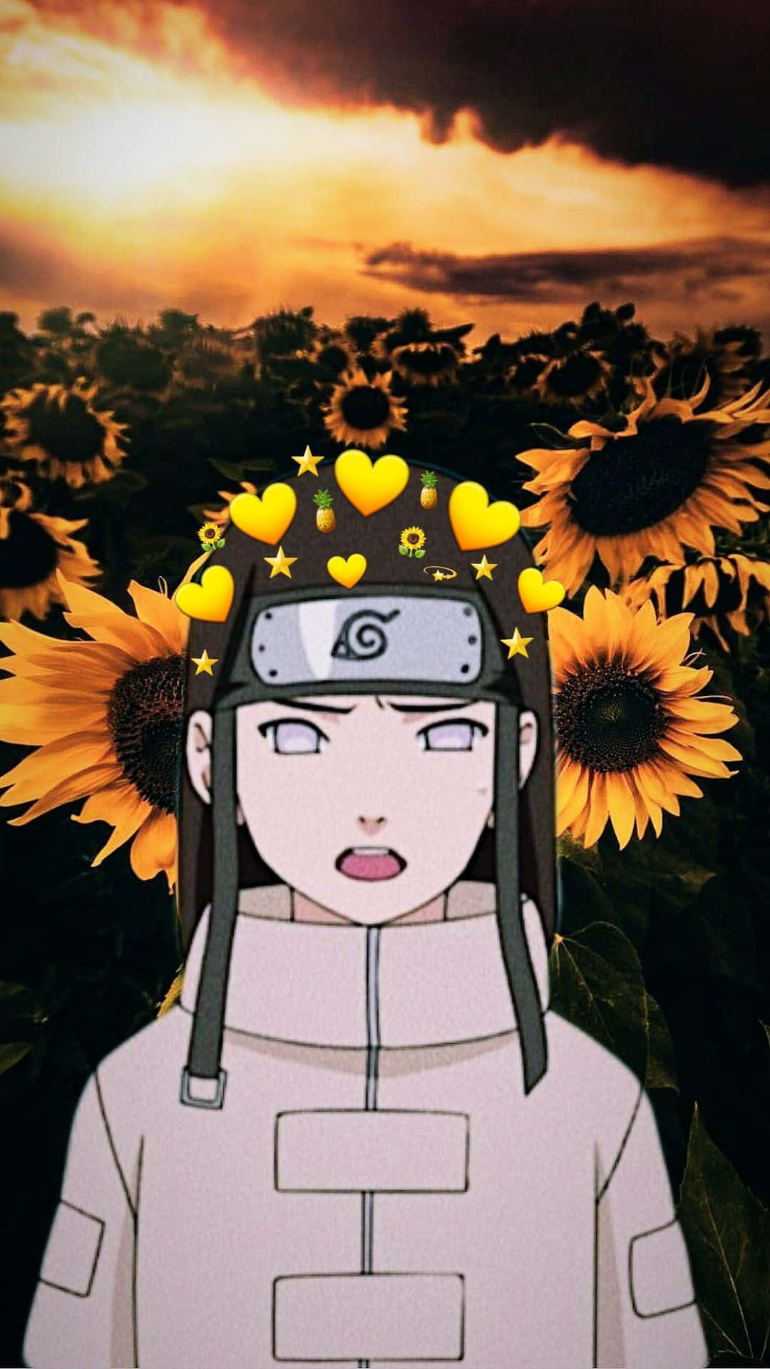 Neji Hyuga, sunflower field, dramatic sunset sky, Full HD Phone Wallpaper