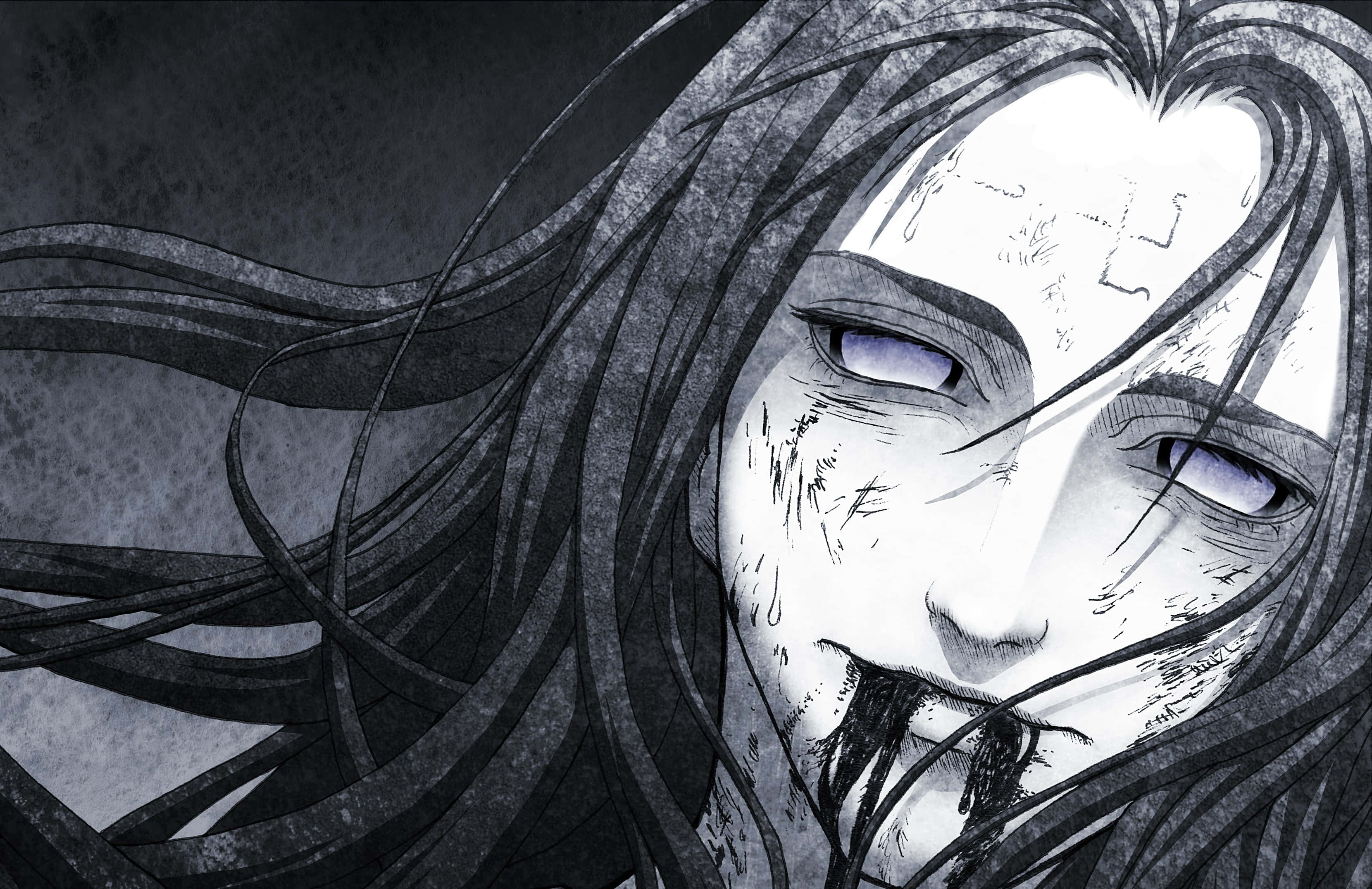 Neji Hyuga, long dark hair, glowing purple eyes, 2K Desktop Wallpaper