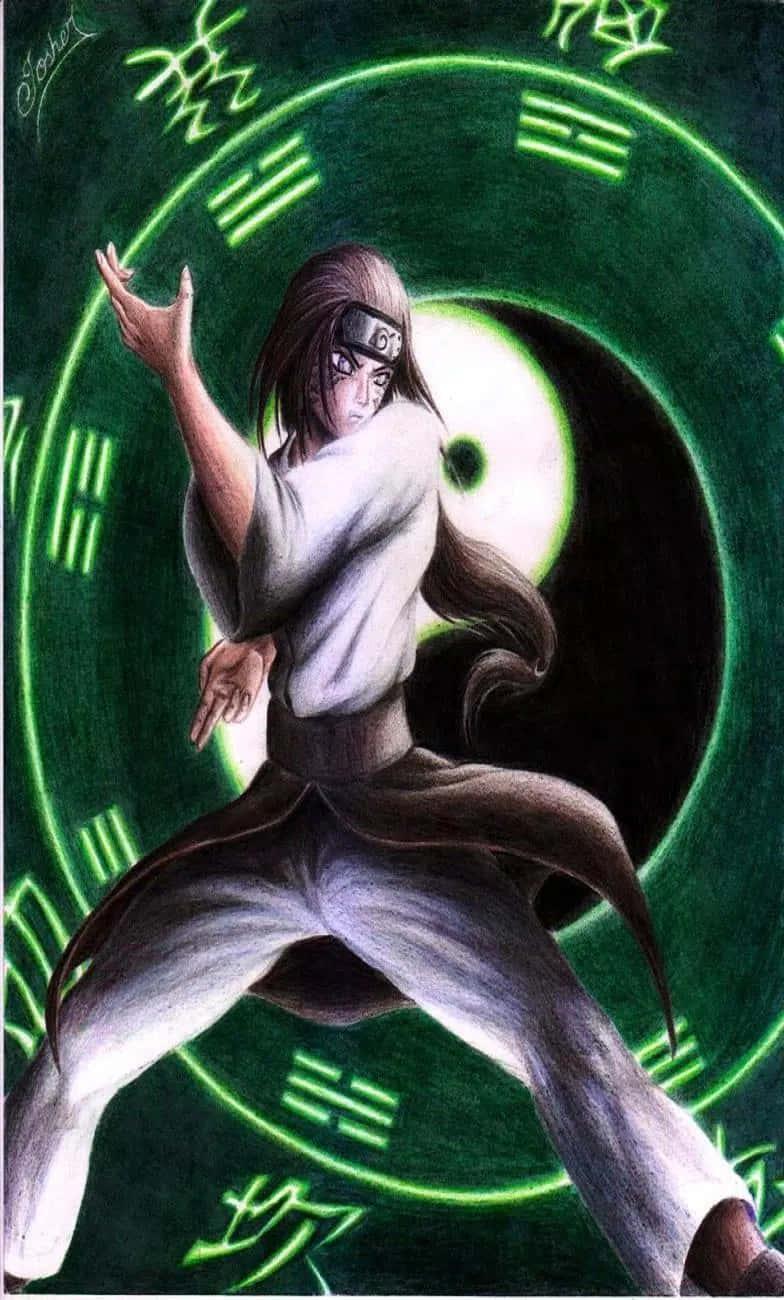 Neji Hyuga, white and brown, glowing green yin yang seal, HD Phone Wallpaper