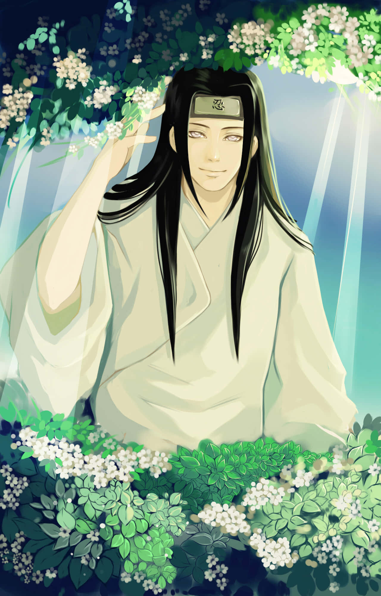 Neji Hyuga, long black hair, headband, Full HD Phone Wallpaper