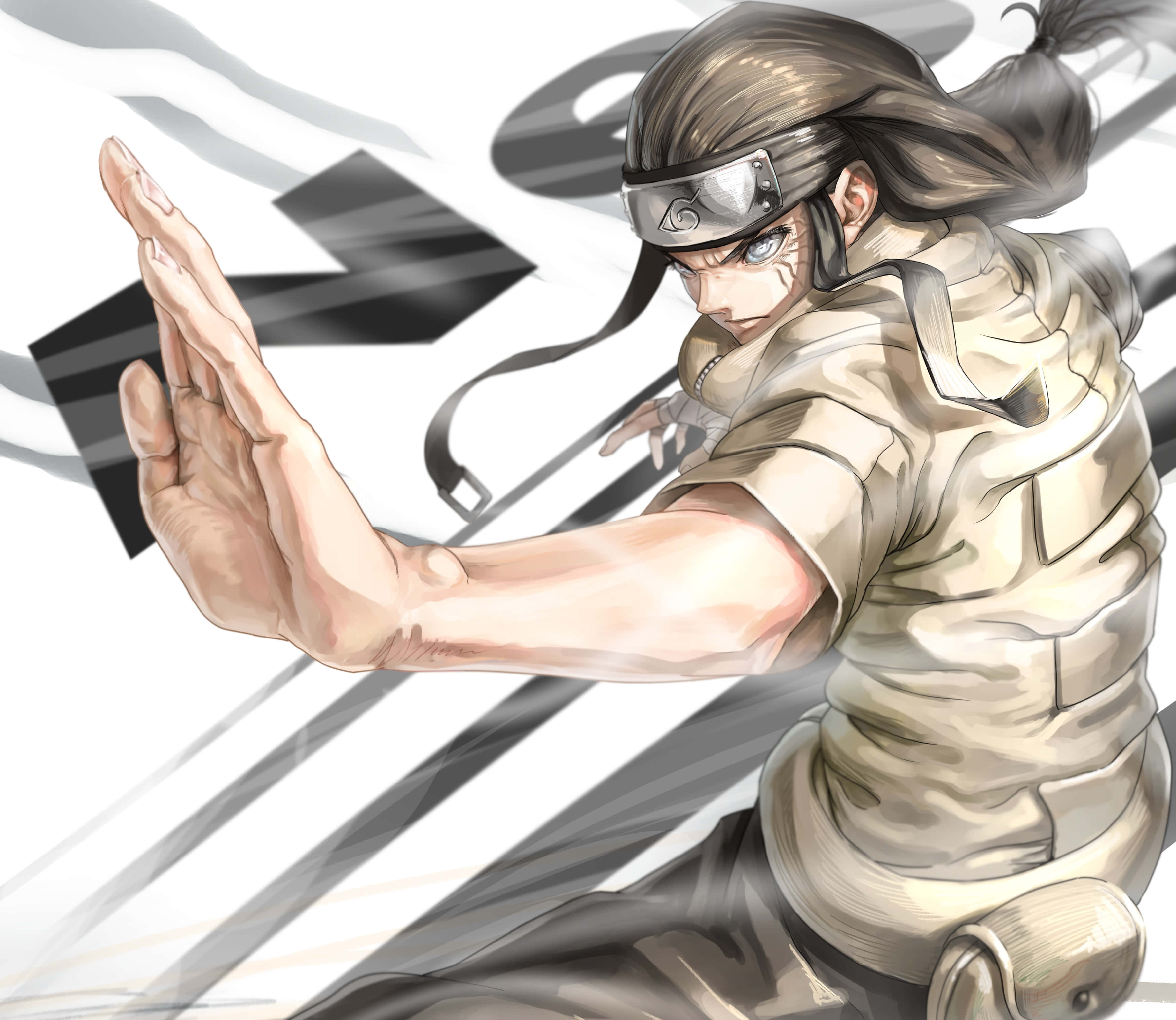 Neji Hyuga, anime ninja, beige uniform, 2K Desktop Wallpaper