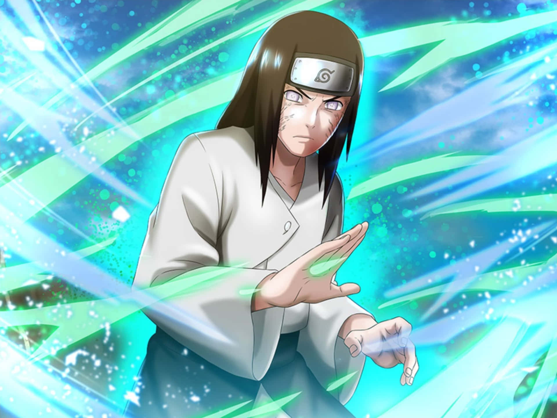 Neji Hyuga, Palm Rotation Move, glowing green chakra, Full HD Desktop Wallpaper