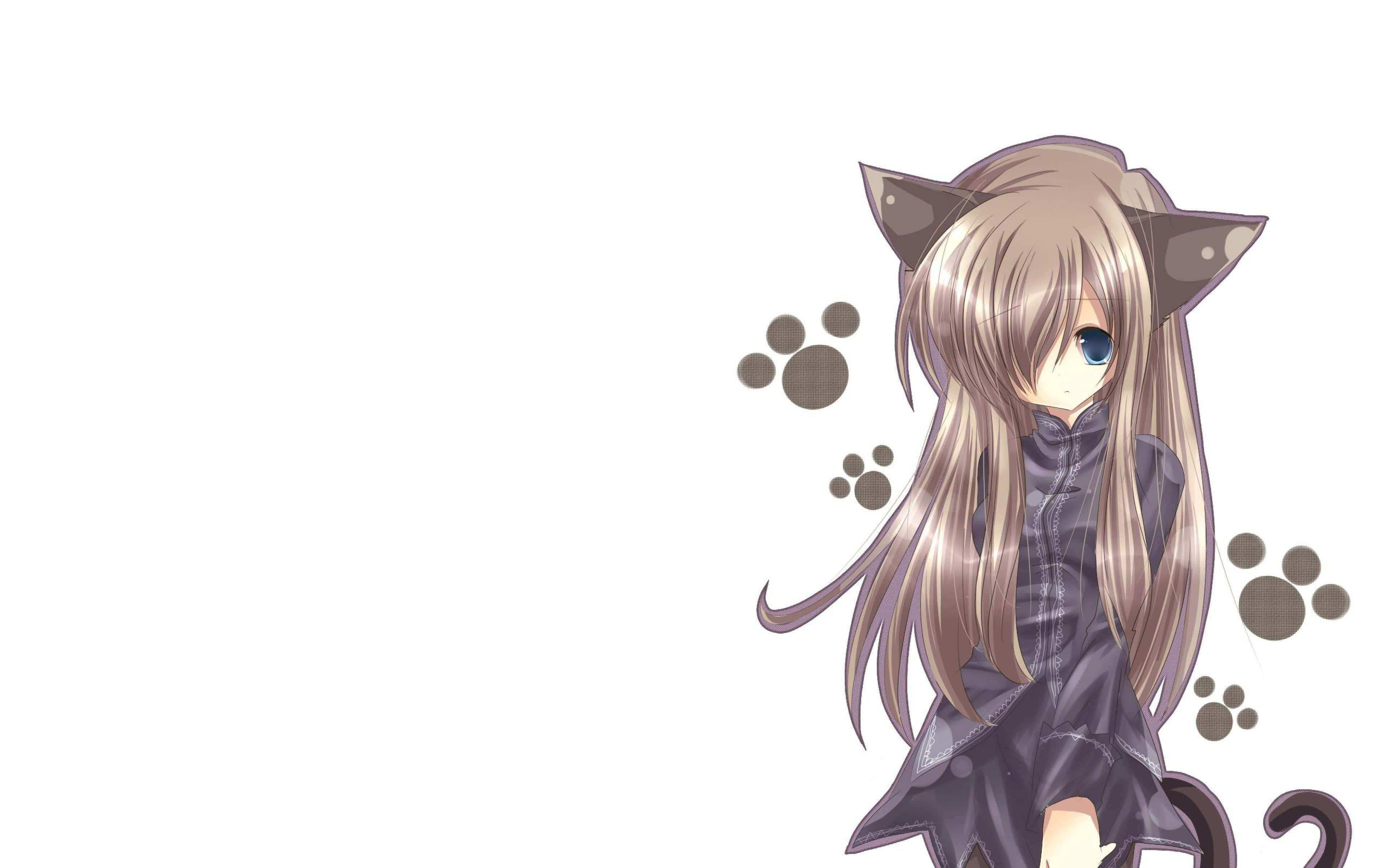 anime girl, cat ears, tail, 4K Desktop Wallpaper