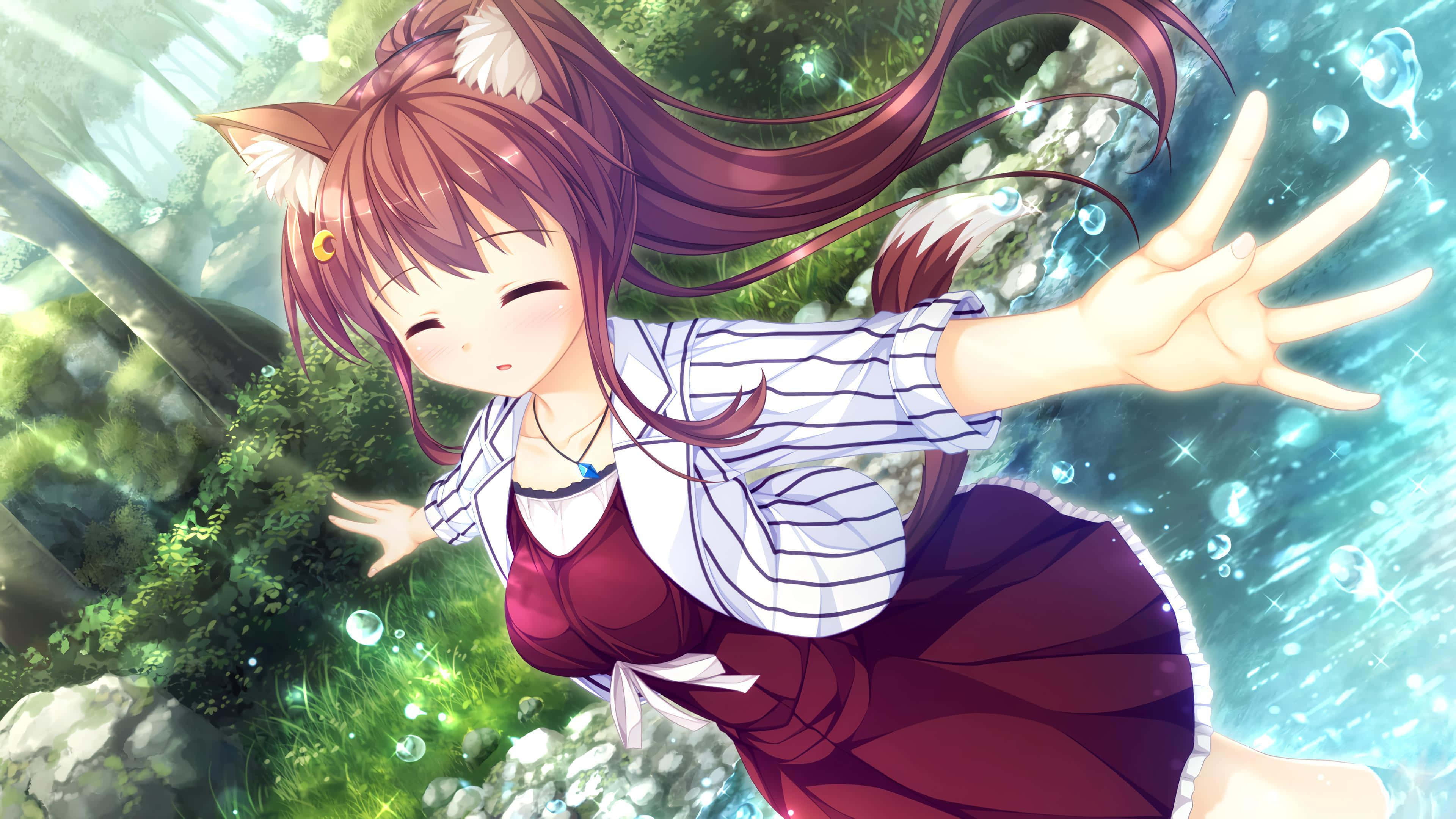 enchanted forest, neko girl, cat ears, 4K Desktop Wallpaper