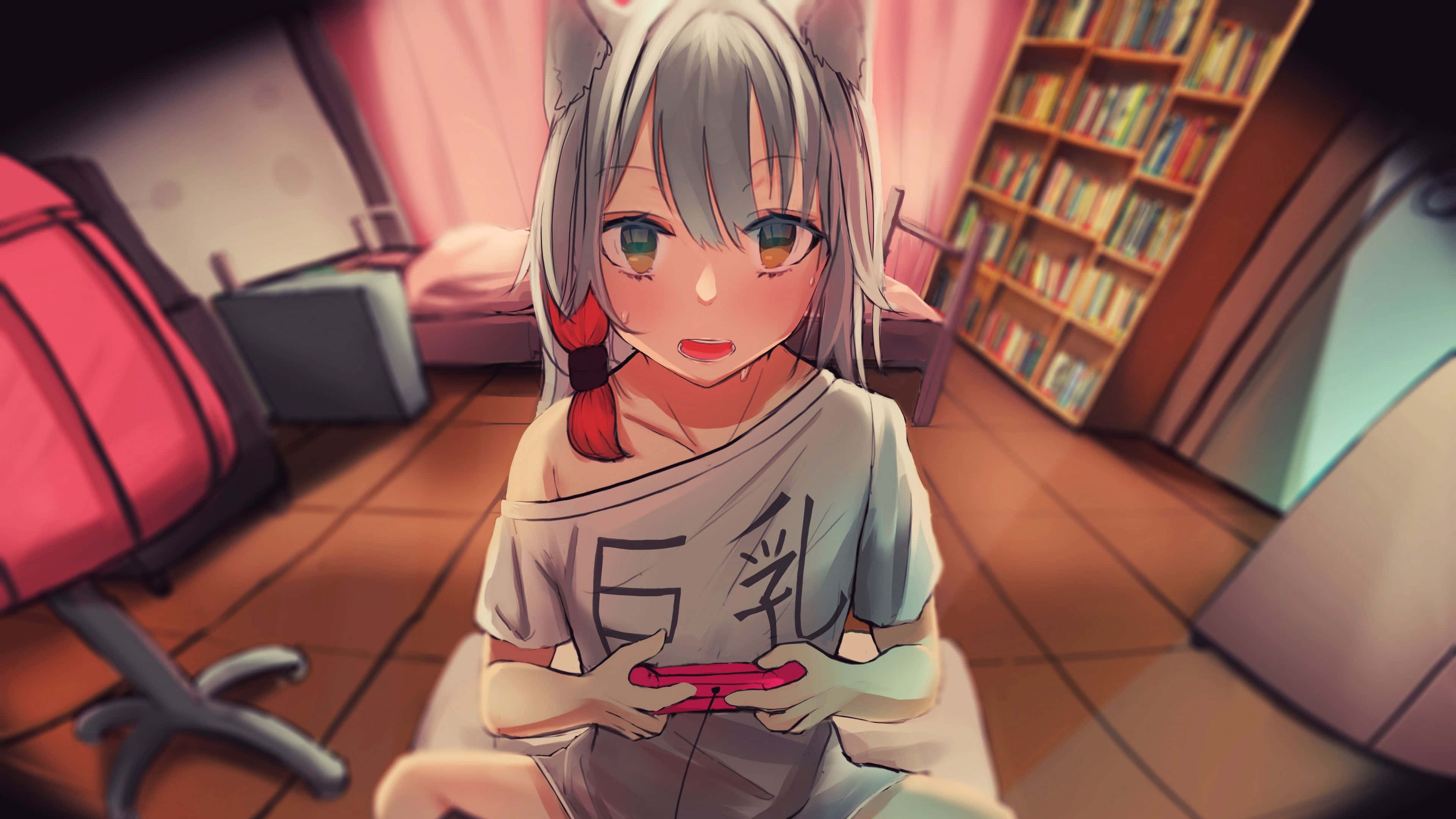 anime neko girl, silver-haired, cat ears, 4K Desktop Wallpaper
