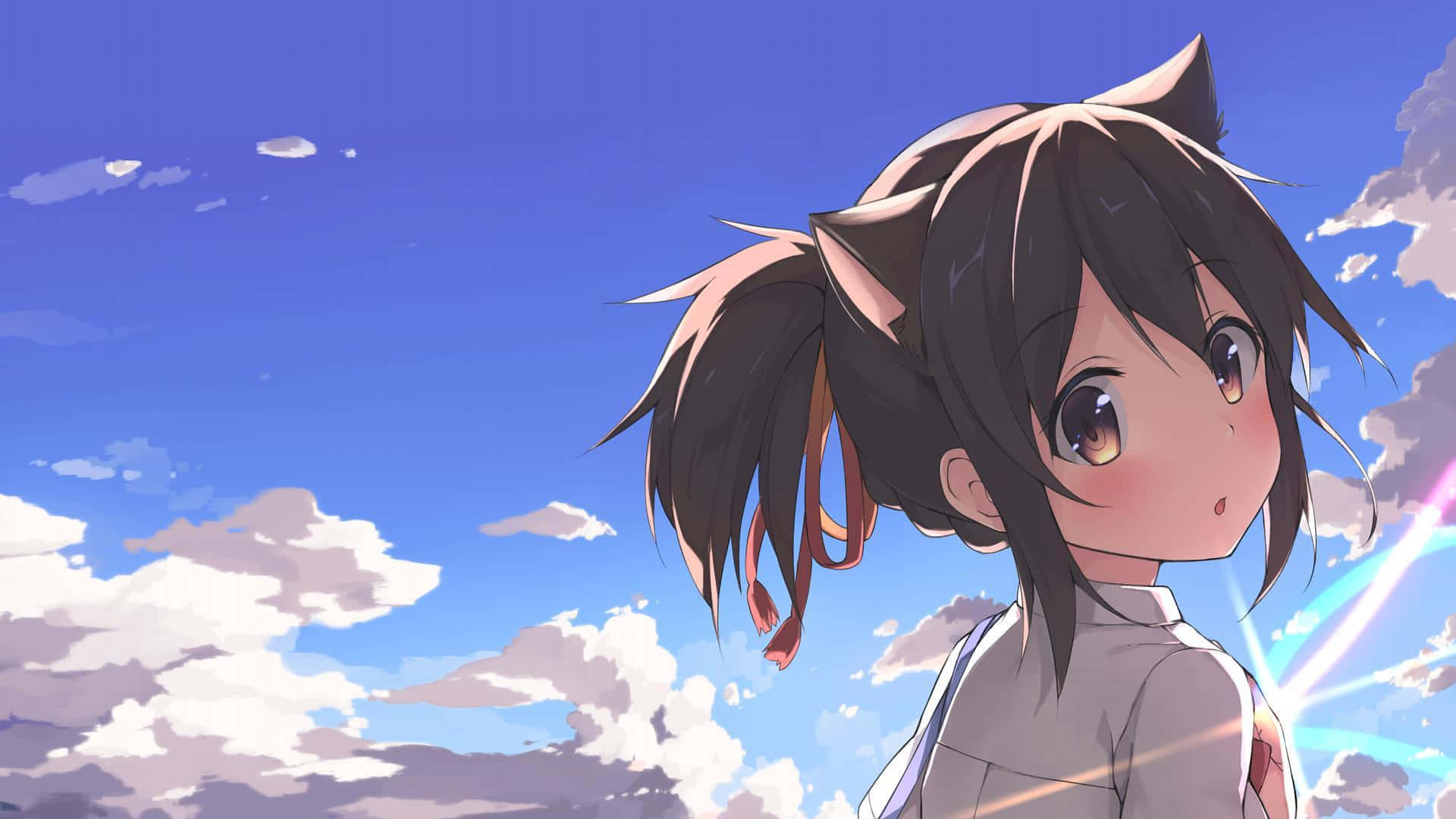 Neko Girl, cat ears, pigtails, Full HD Desktop Wallpaper