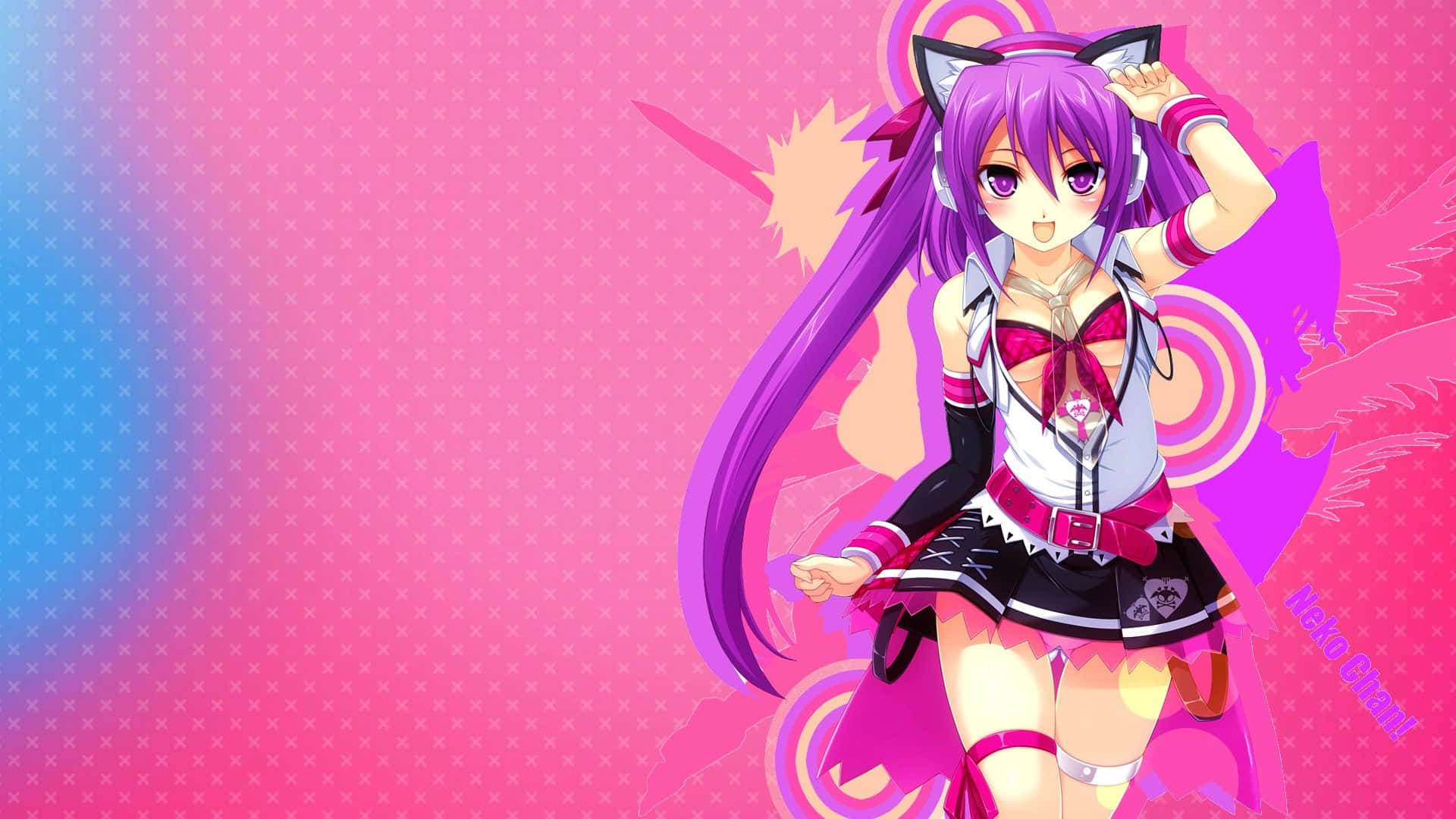 anime neko girl, purple hair, cat ears, Full HD Desktop Wallpaper