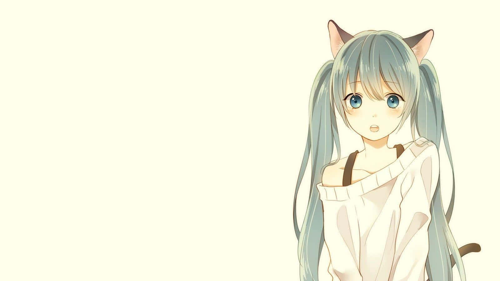 blue haired anime neko girl, cat ears, long blue hair, HD Desktop Wallpaper