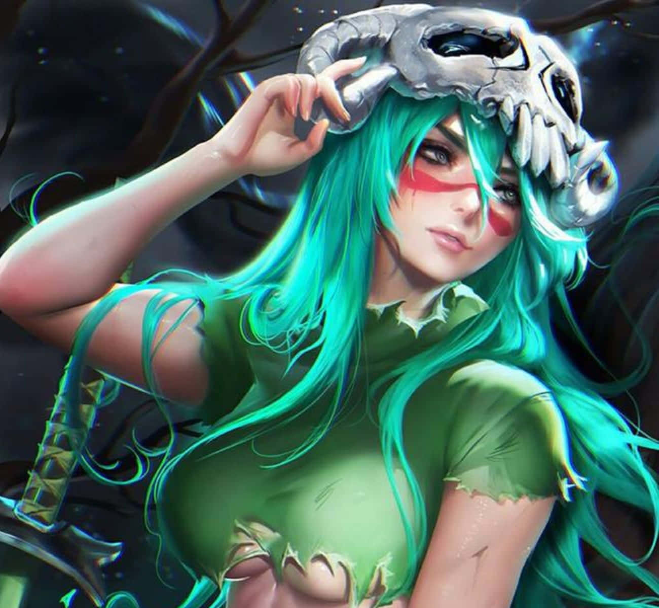 Nelliel Tu Odelschwanck, teal hair, red eye markings, HD Desktop Wallpaper
