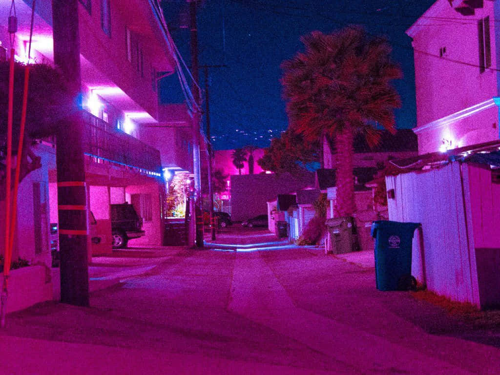 neon lights, pink and blue, urban alley, SD Desktop Wallpaper
