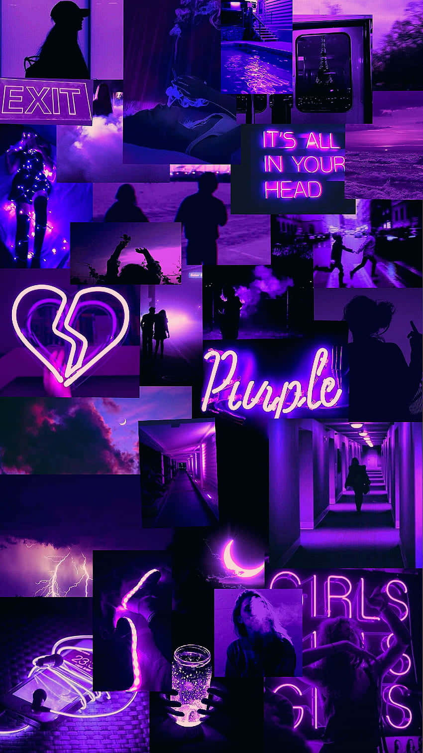 purple, neon signs, silhouettes, HD Phone Wallpaper