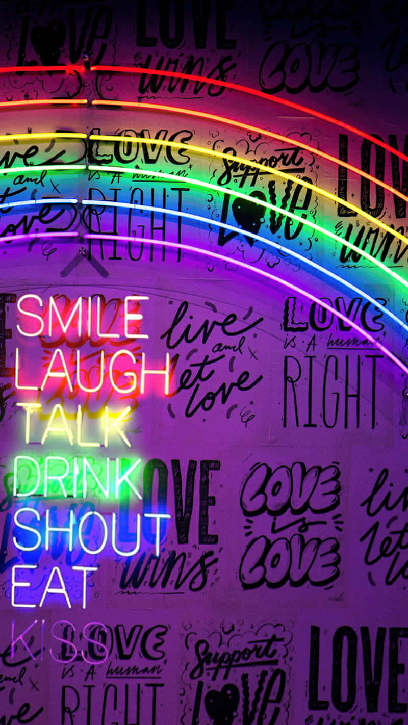 Neon Aesthetic Phone, rainbow neon tubes, purple wall, HD Phone Wallpaper