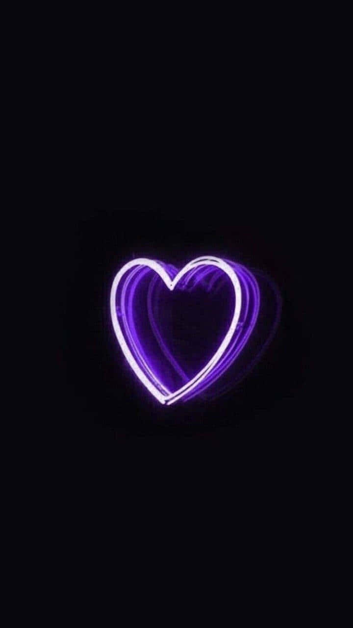 Neon Aesthetic Phone, glowing purple neon heart, pitch black background, HD Phone Wallpaper