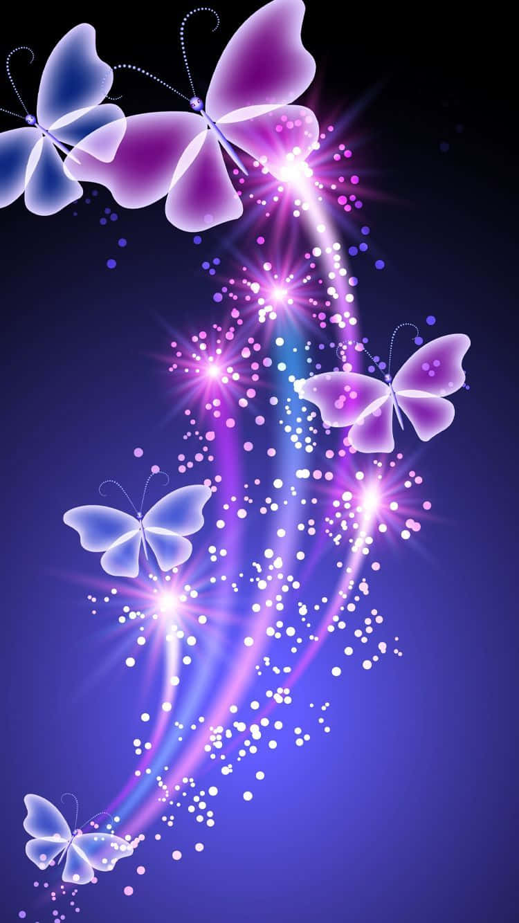Pretty Cute Phone, glowing purple, blue butterflies, HD Phone Wallpaper