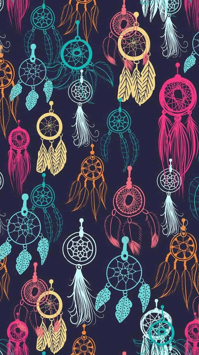 neon hues, dreamcatchers, dark background, SD Phone Wallpaper