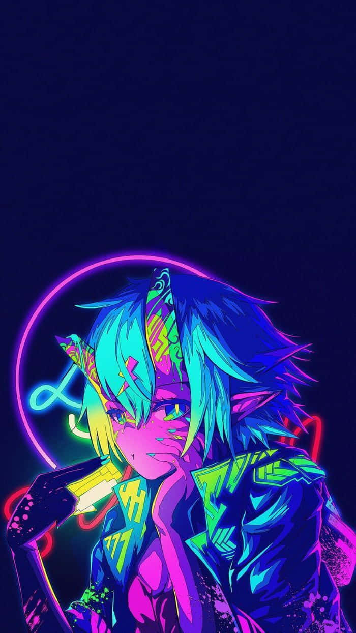 Neon Anime, electric blue hair, glowing eyes, SD Phone Wallpaper