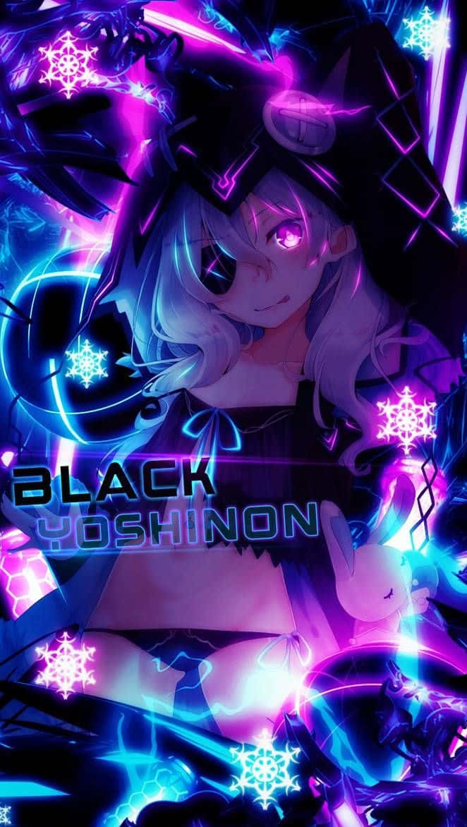 Neon Anime, black yoshinon, purple eyes, SD Phone Wallpaper