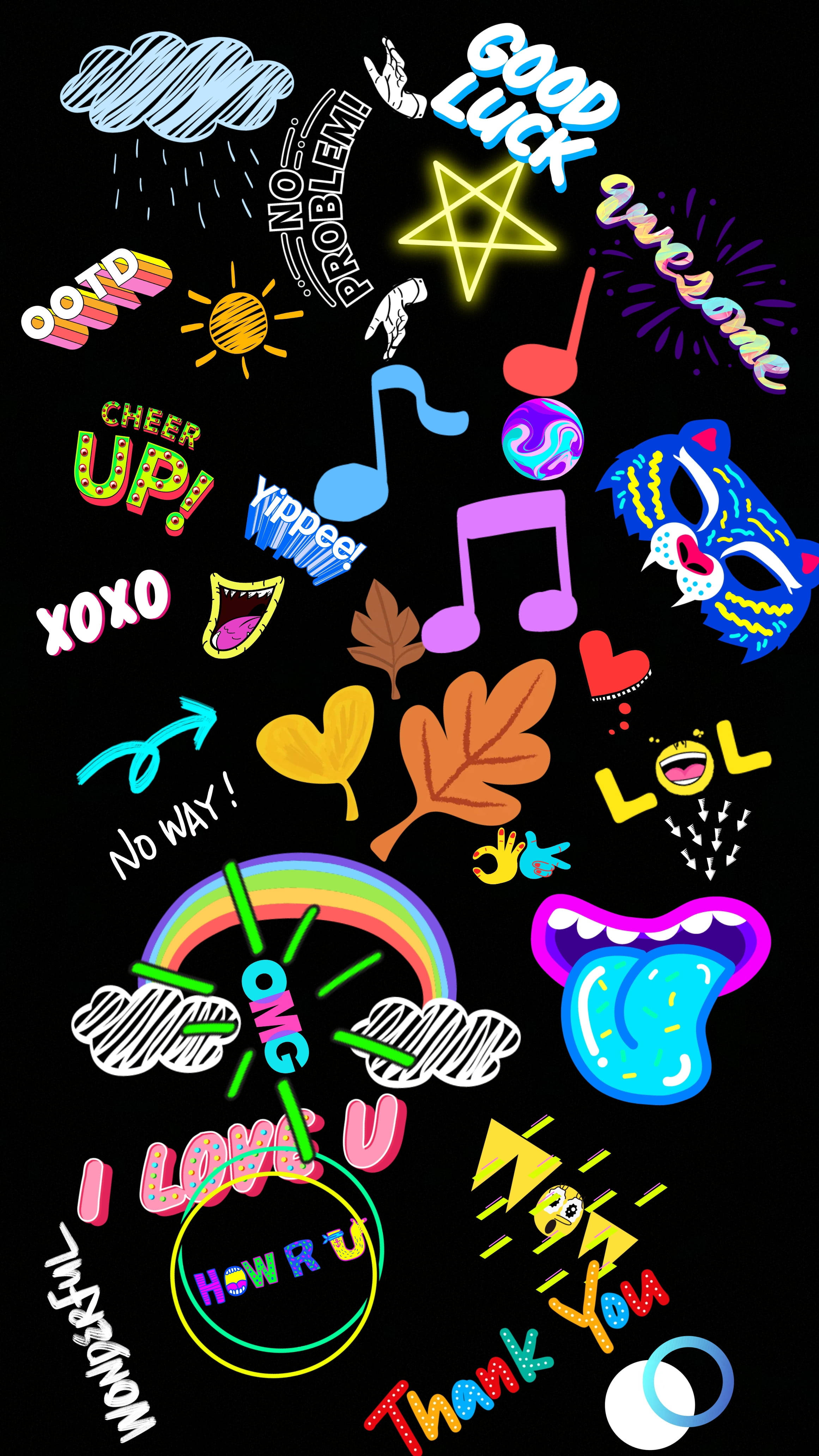 Neon 4K Doodle, neon doodles, emojis, 4K Phone Wallpaper