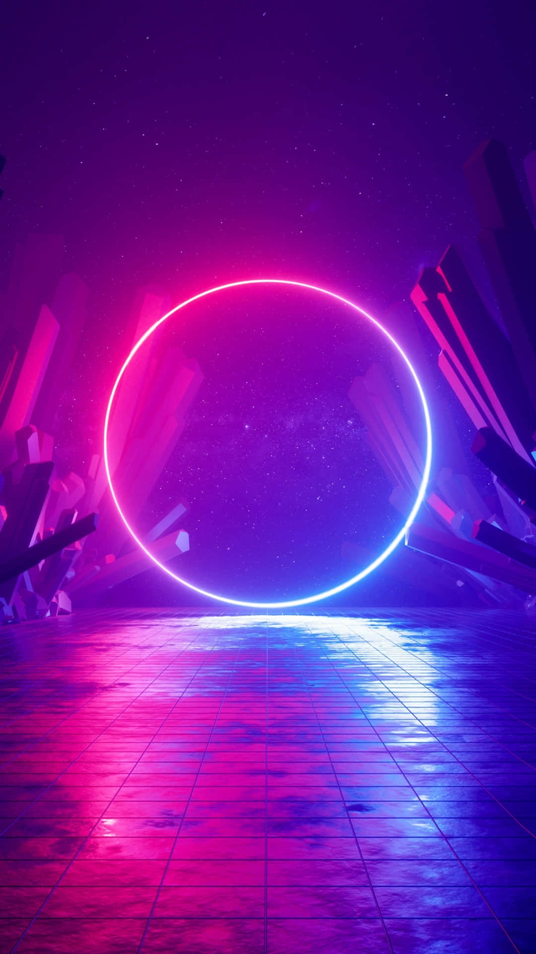 neon pink, blue circular portal, starry purple void, Full HD Phone Wallpaper